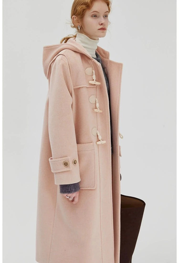 Winter Thicken College Style Hooded Mid-Length Melton Wool Coat - chiclara