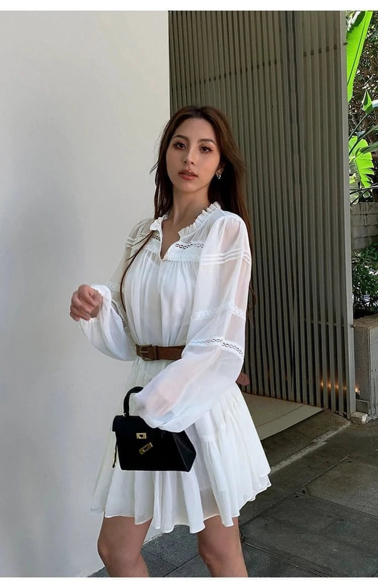 Summer French Style White Shirt Dress - chiclara