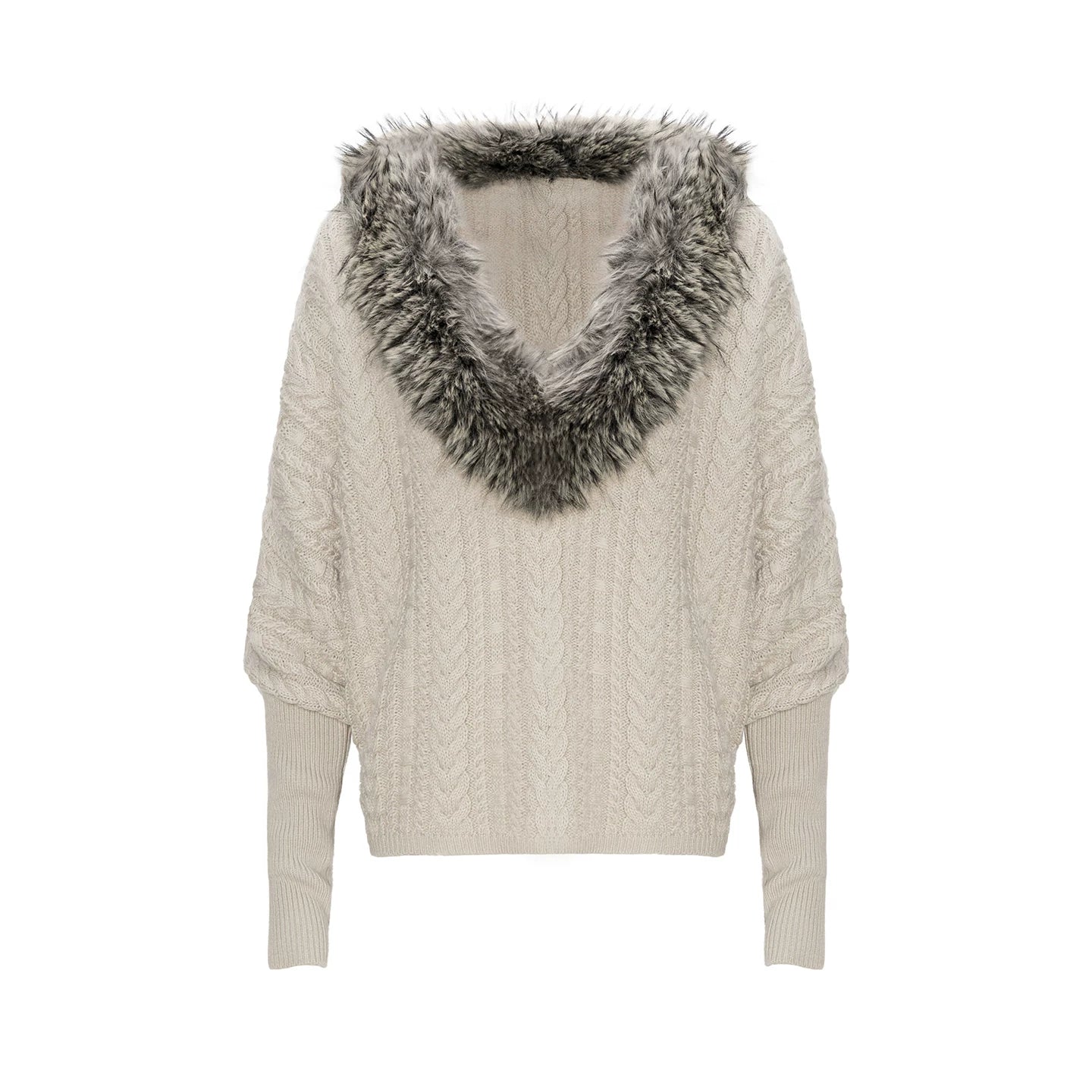 Frost Collar Slouchy Cable Knit Sweater