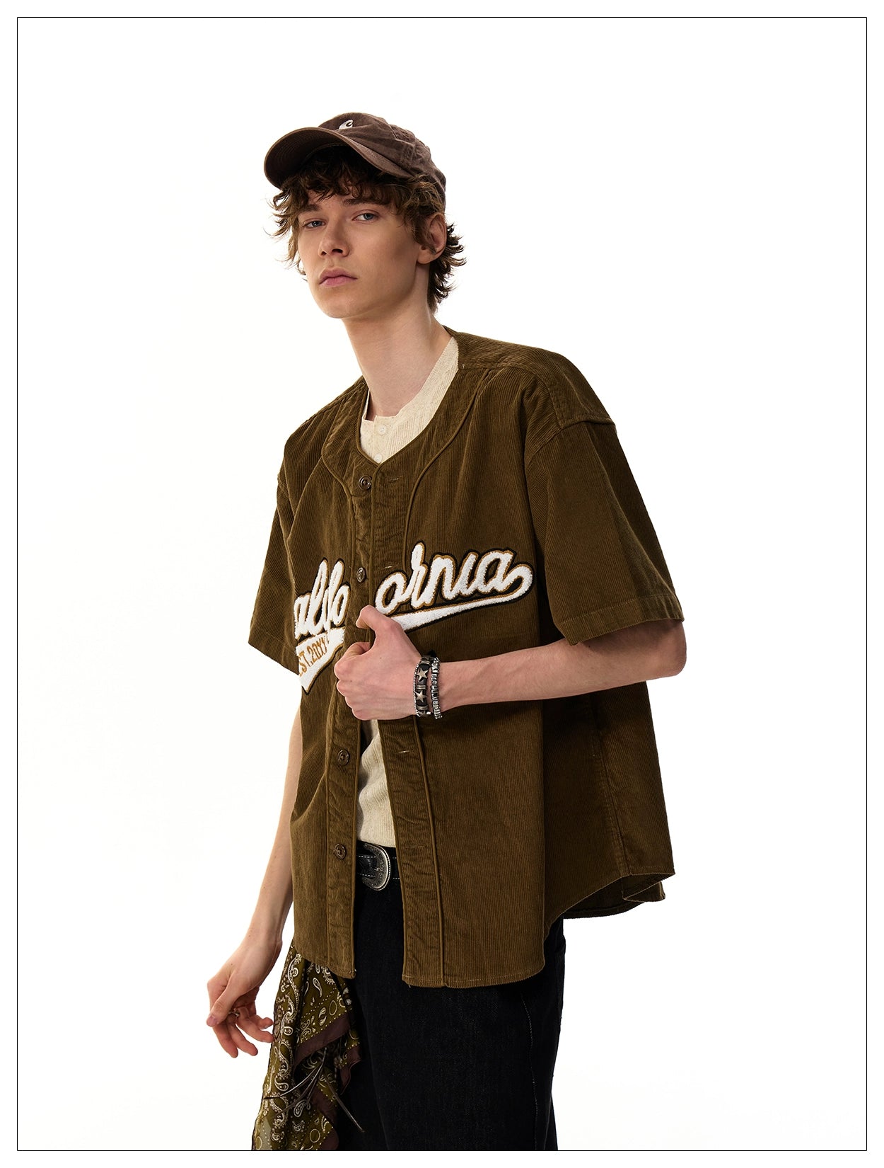 Cali Script Corduroy Baseball Shirt