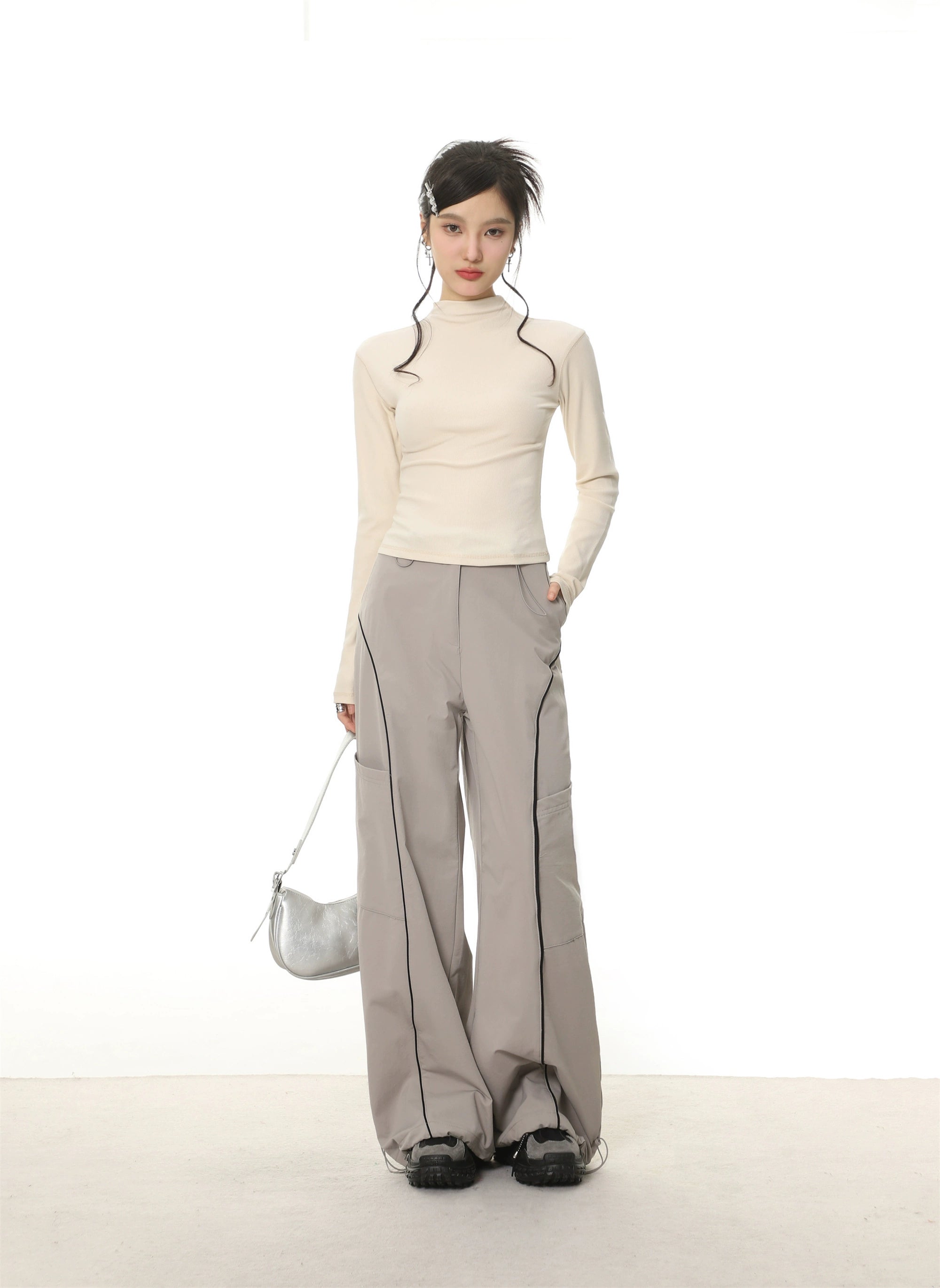 아메리칸 스타일 브러시드 모크넥 롱슬리브 티셔츠