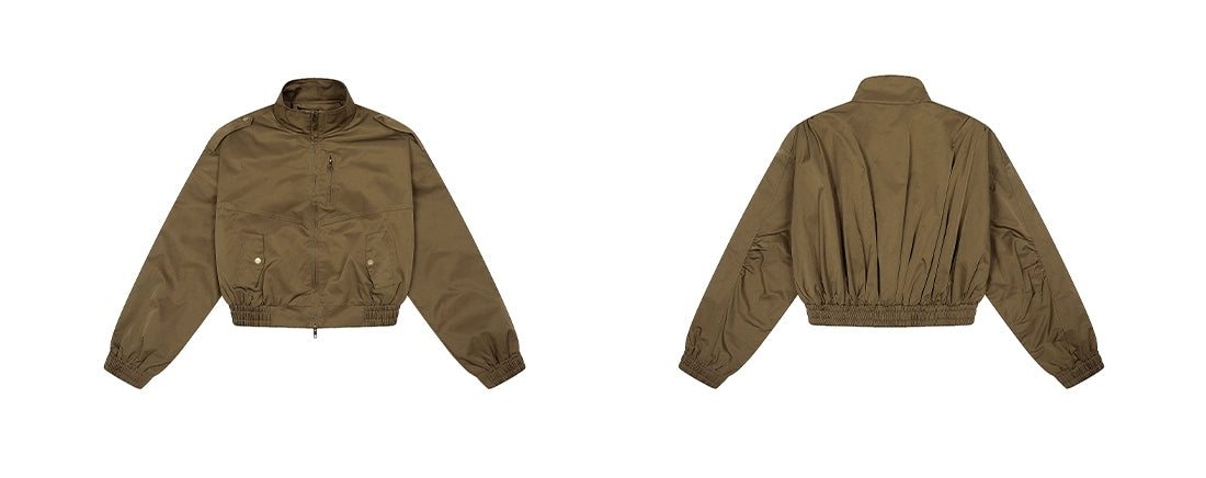 Cropped Utility High Collar Bomber Jacket
