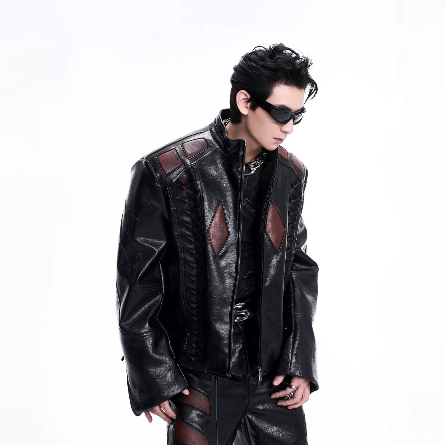 Two-Tone Leather Paneled Jacket and Pants Setup