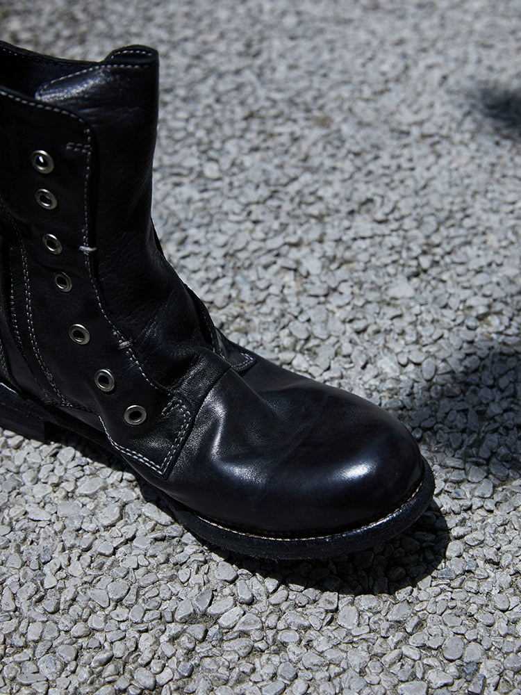 Brown Leather Lace-less Combat Boots