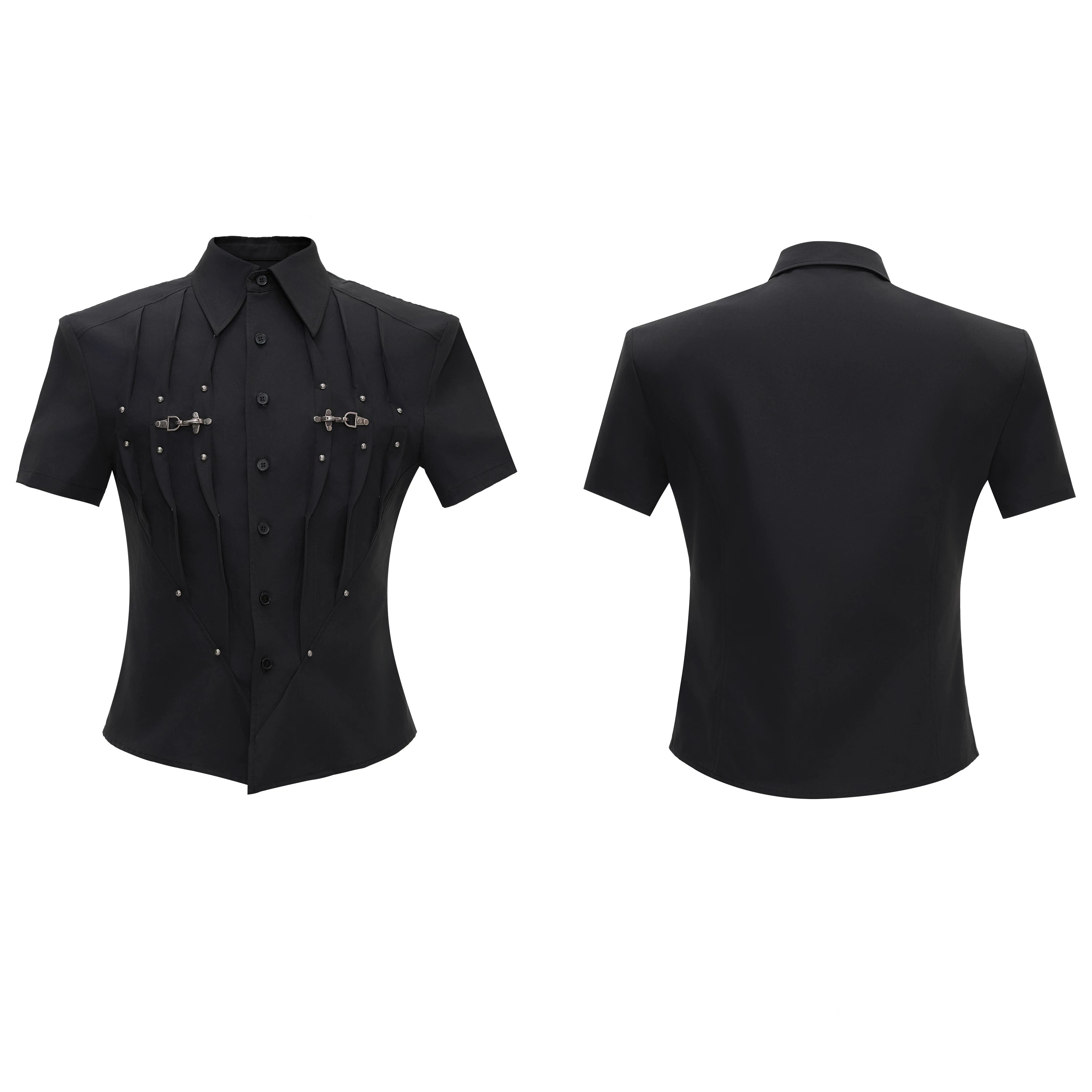 Pleated Safety Pin Accent Shirt