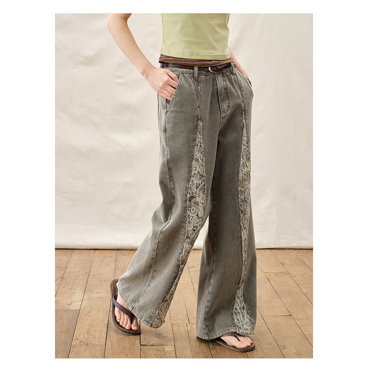 Embroidered Denim Wide Leg Jeans