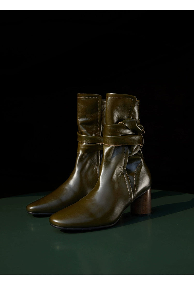 Leather Ankle Boots with Block Heel