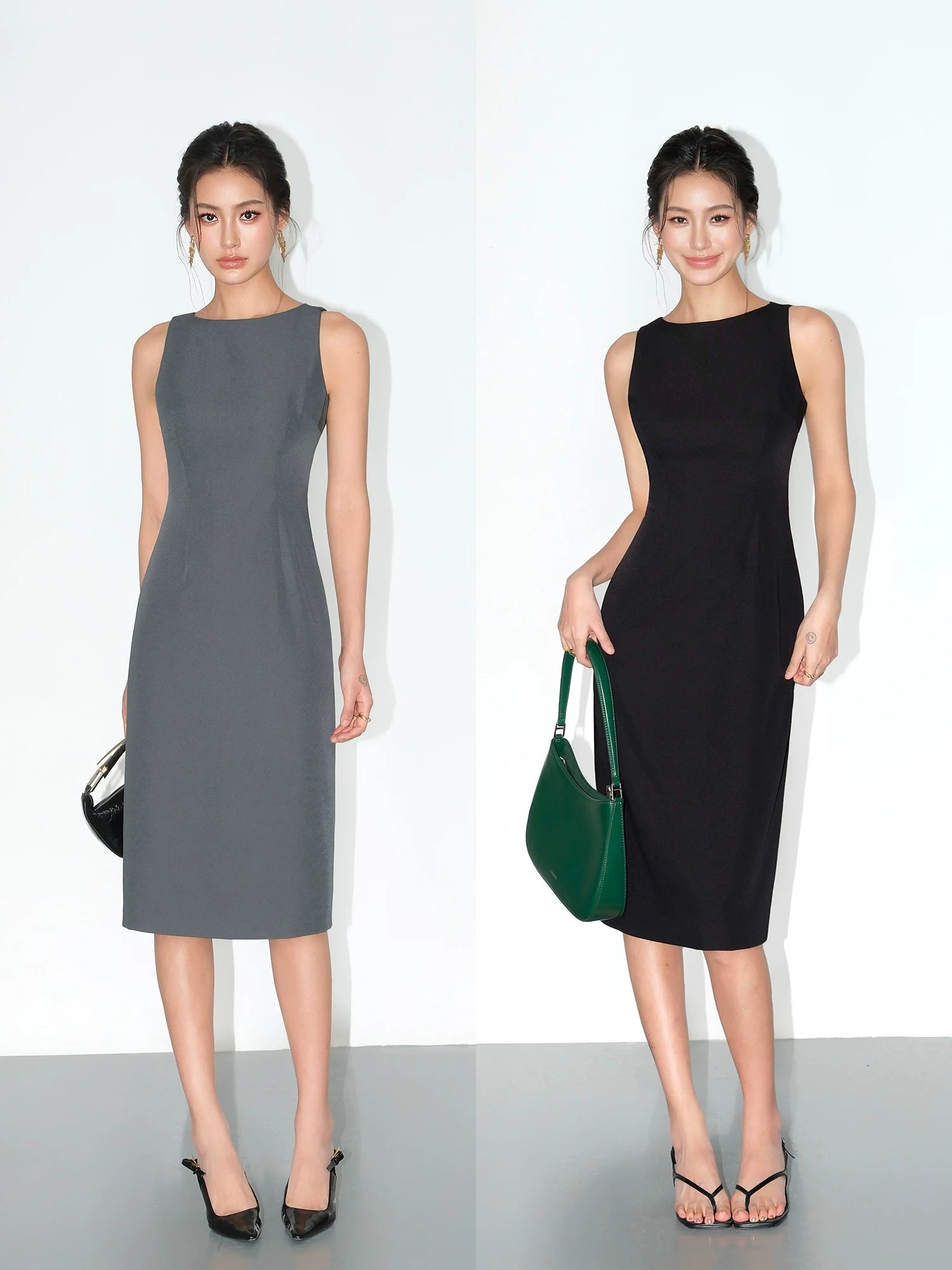 Sculpted Grace Sleeveless Midi Dress