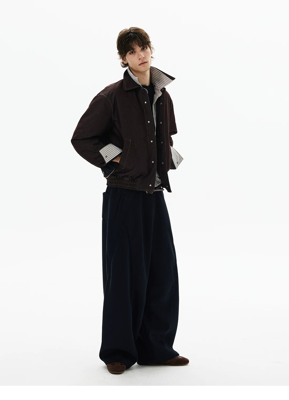 Layered Harbor Stripe-Lined Harrington Jacket