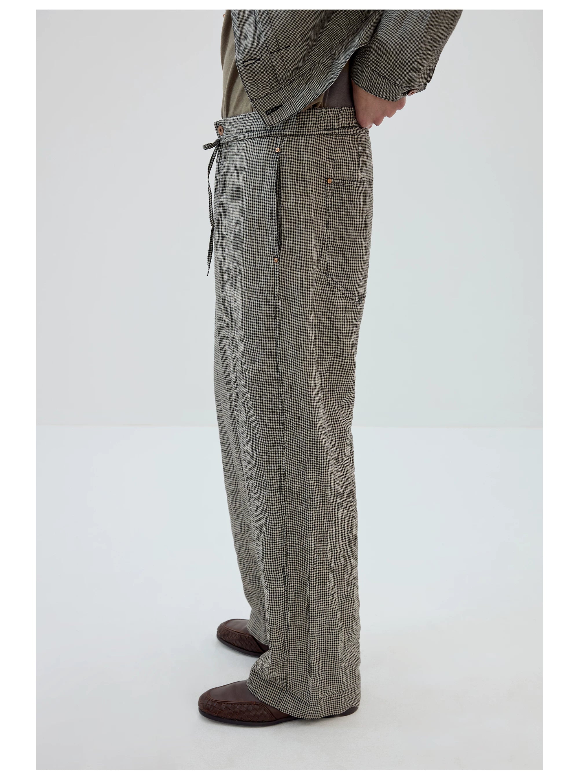 Microcheck Drawstring Wide-Leg Pants