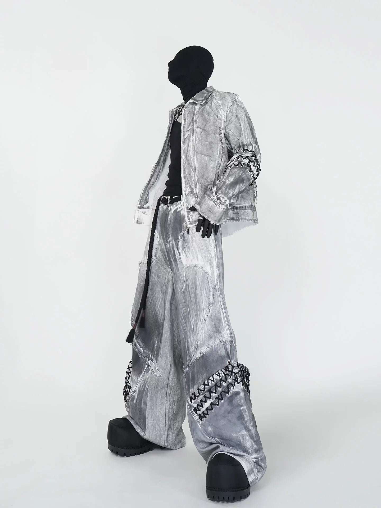 Ashen Relic Lattice-Sleeve Moto Jacket