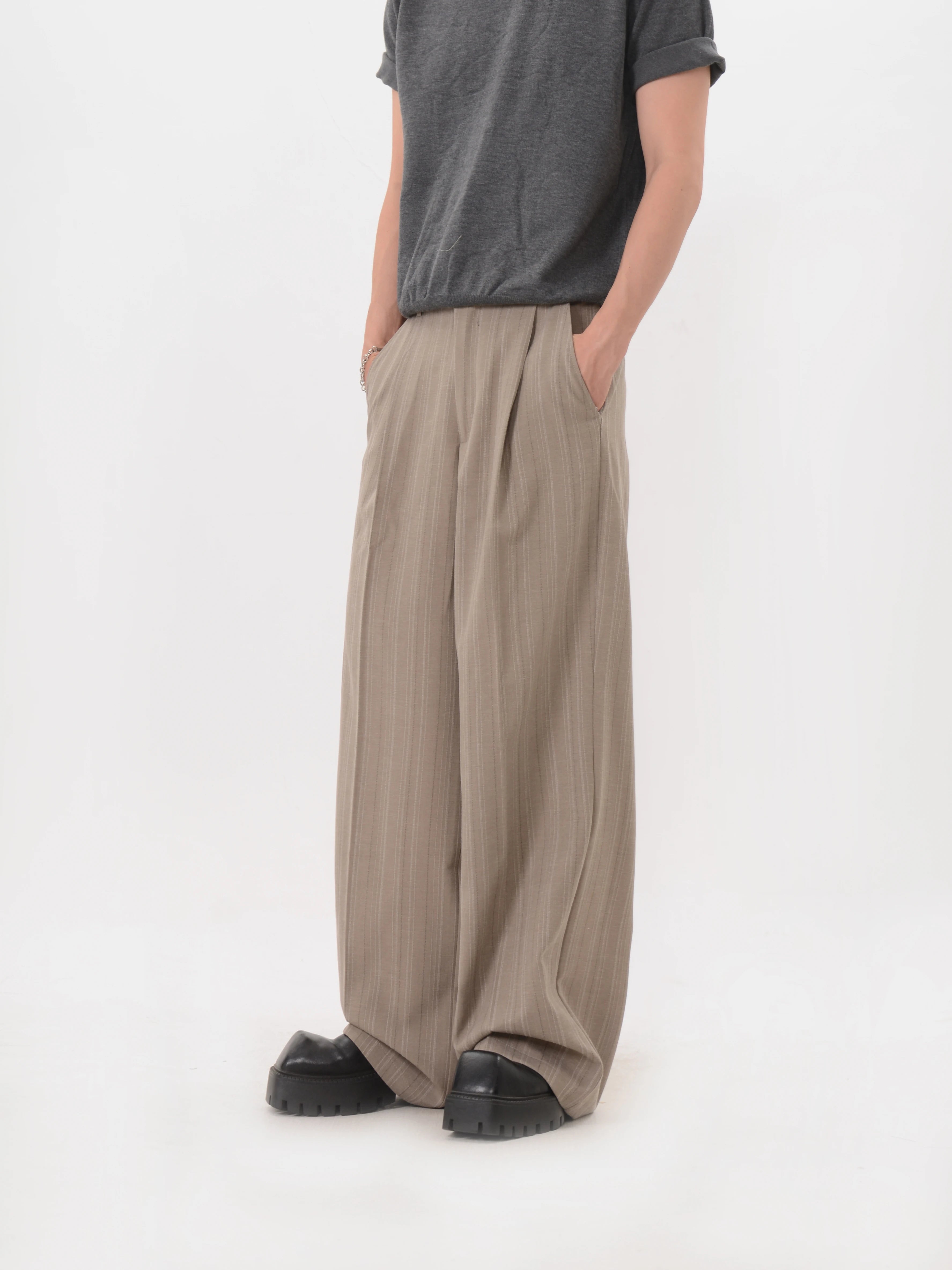 Easy Drape Pinstripe Wide Trousers