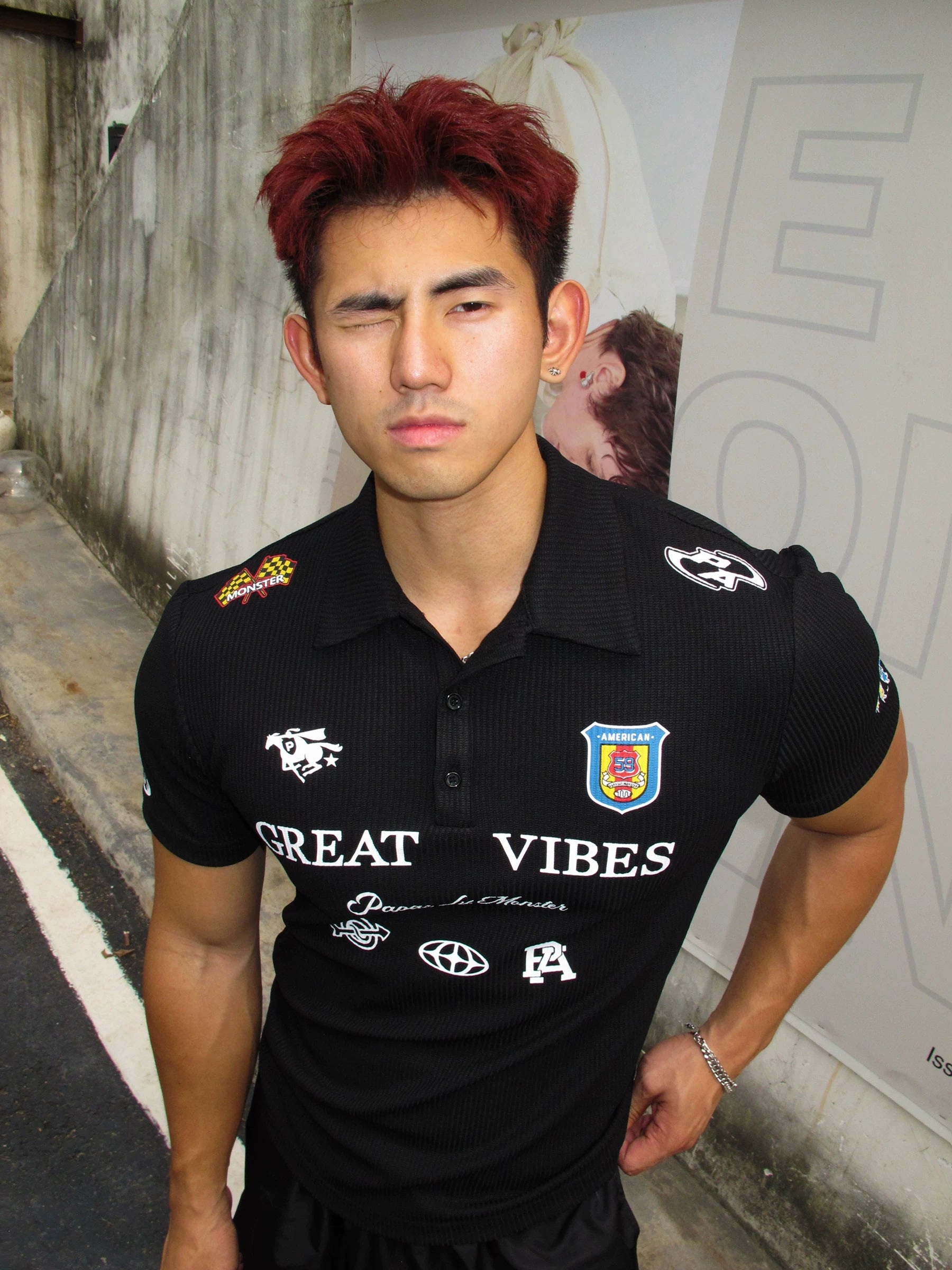 Great Vibes Black Graphic Polo Shirt