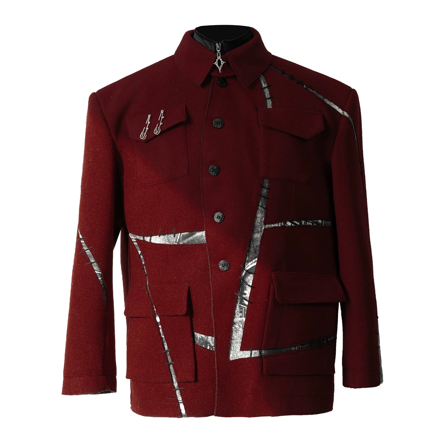 Crimson Voltage Traced Wool Field Jacket