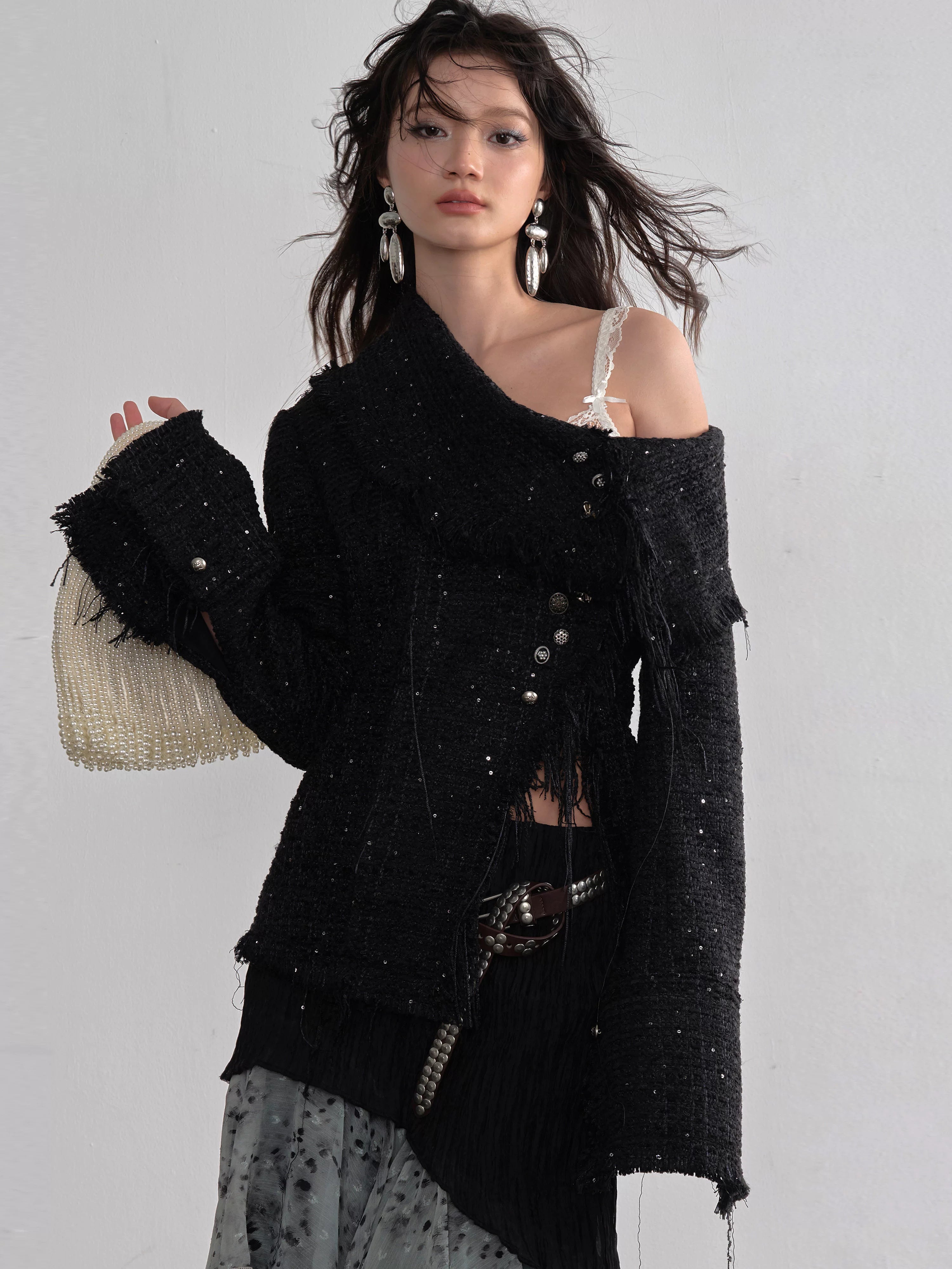 Noirglint Asymmetric Tweed Jacket