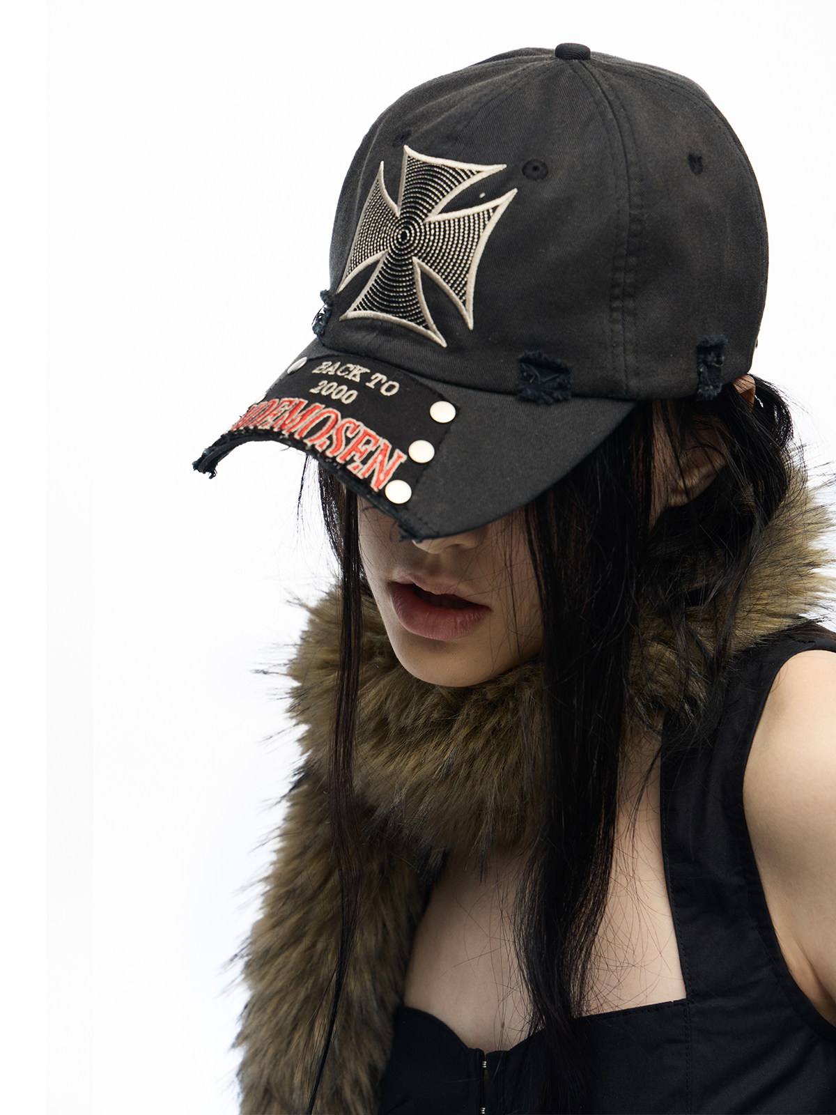 Iron Cross Distressed Brim Patch Cap