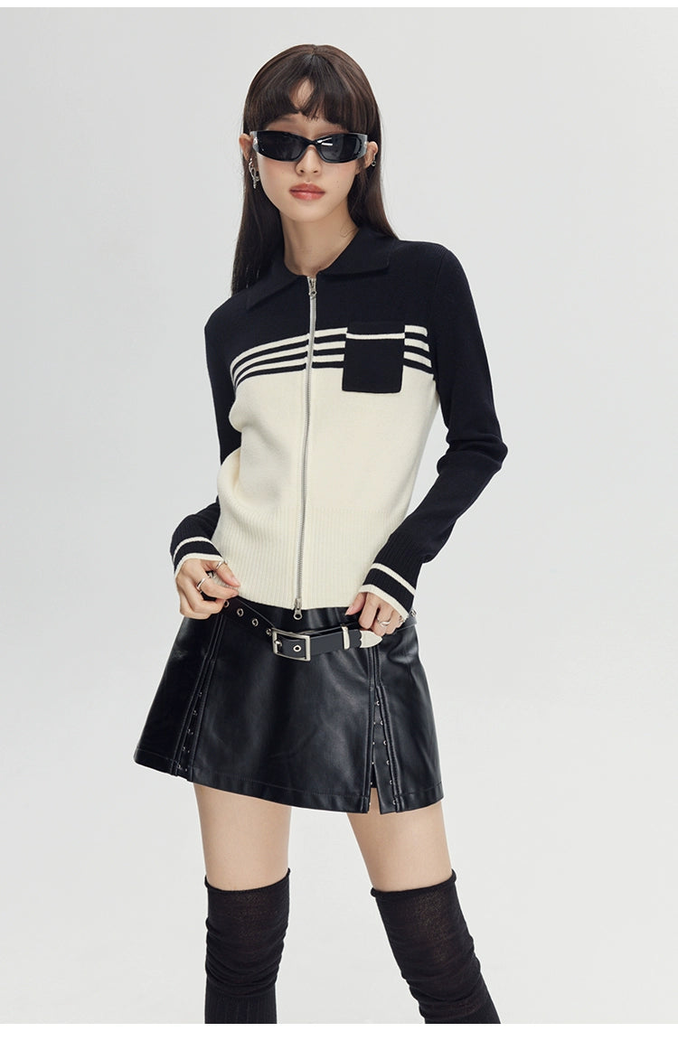 Colorblock Stripe Knit Zip Cardigan