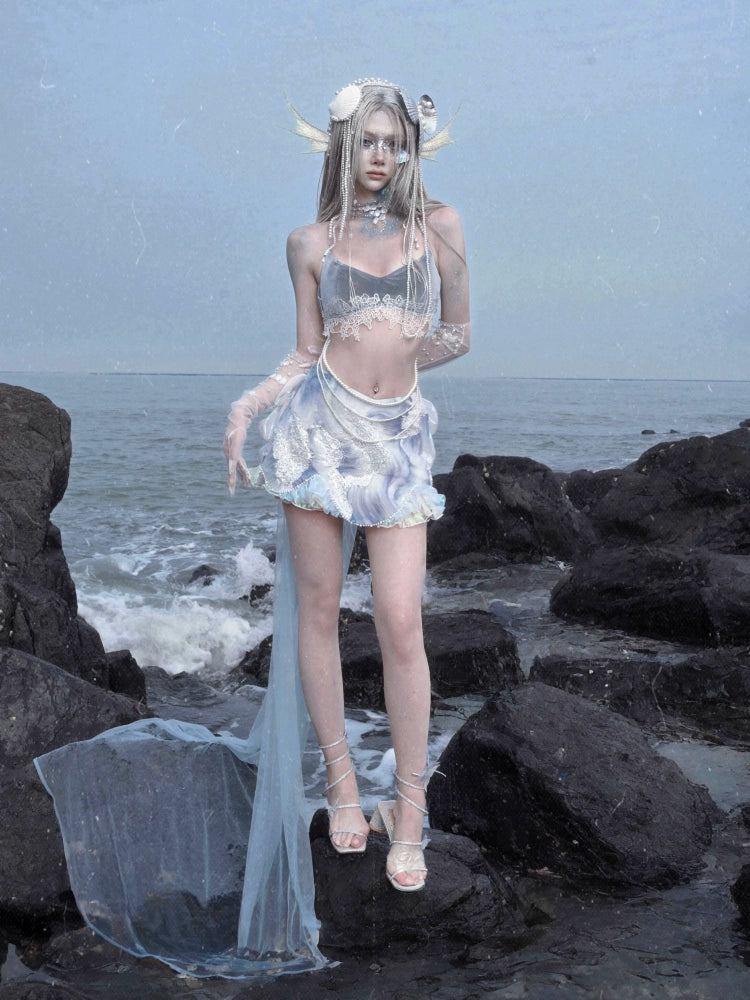 Mermaid Velvet Pearl Lace Suspenders