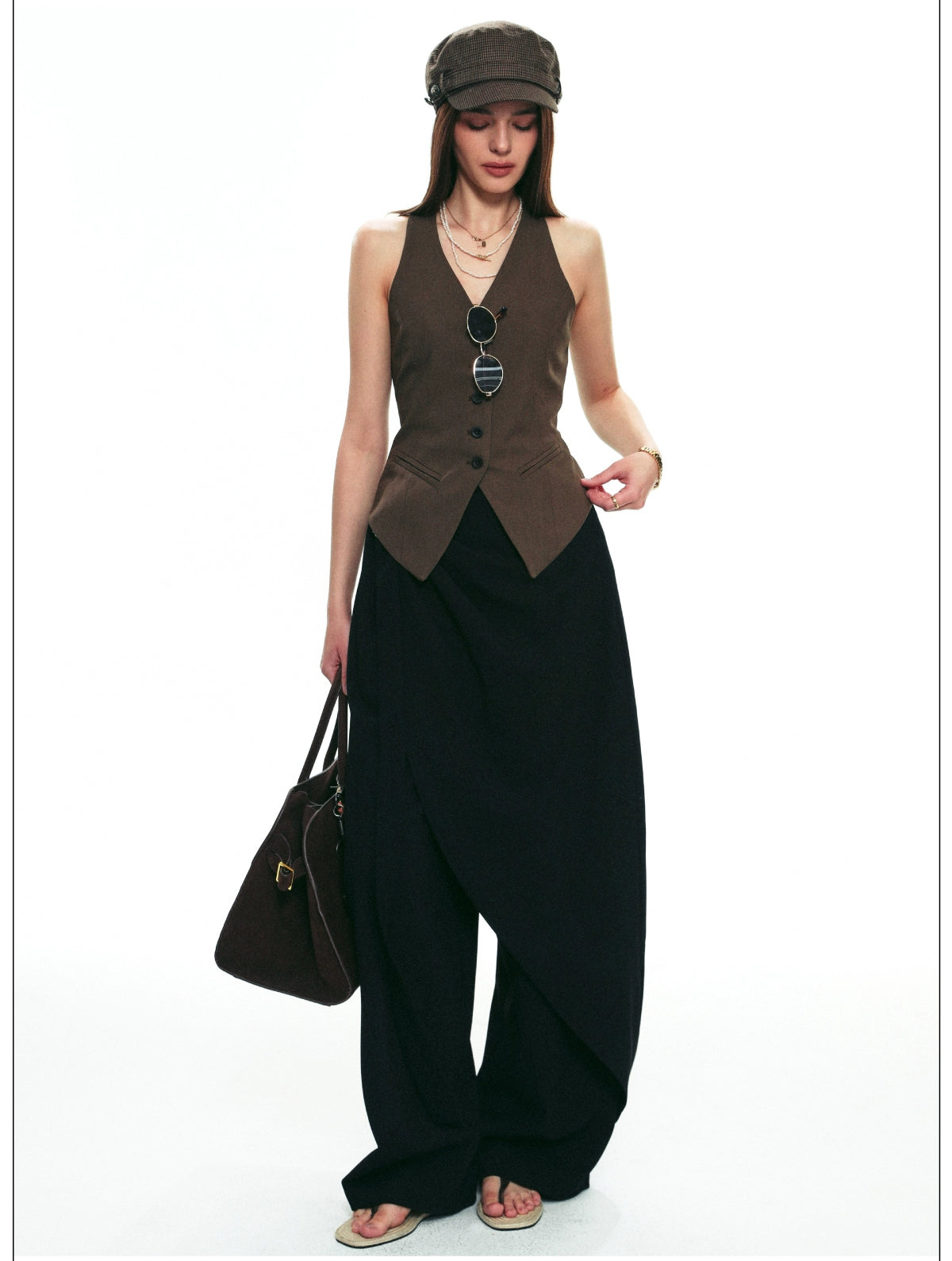 Draped Wrap Wide-Leg Pants