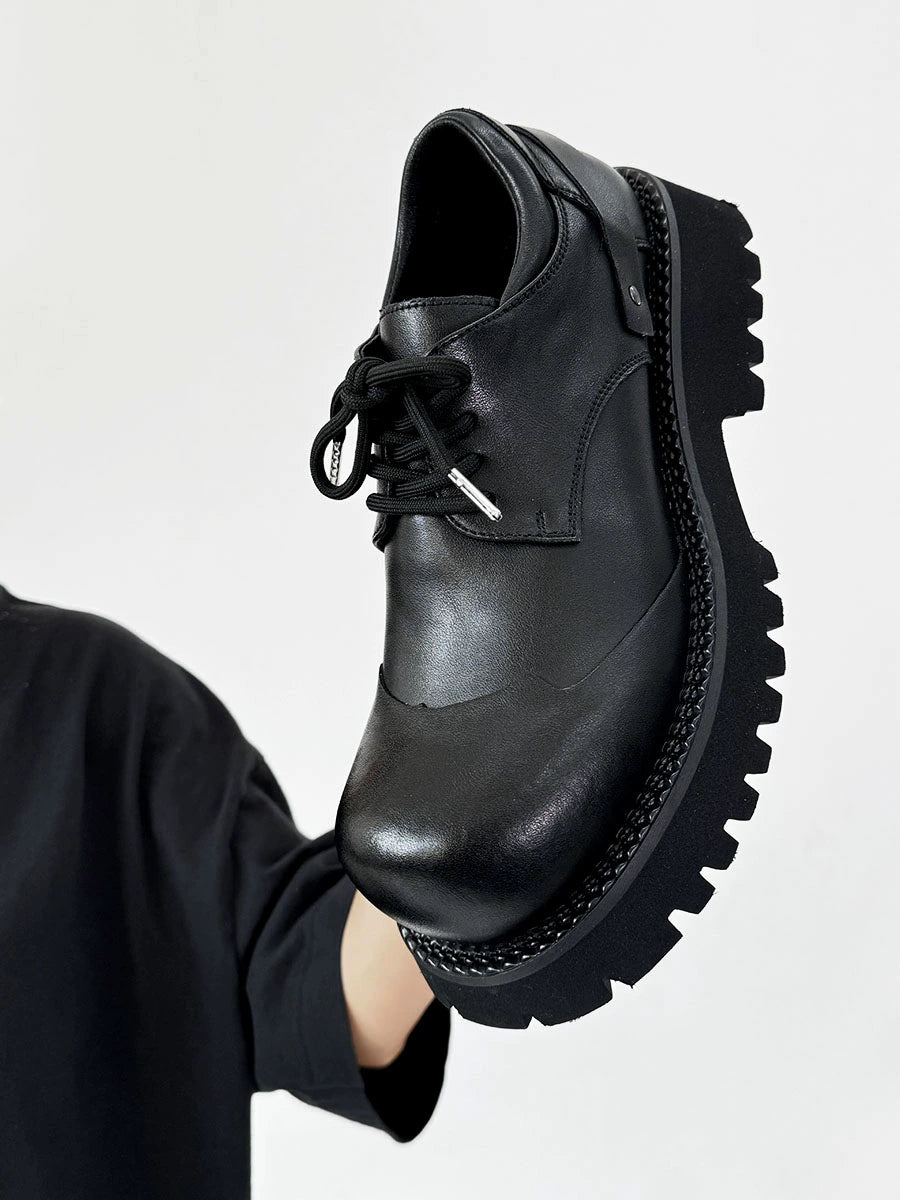 Chunky Black Platform Derby Shoes with Rounded Toe