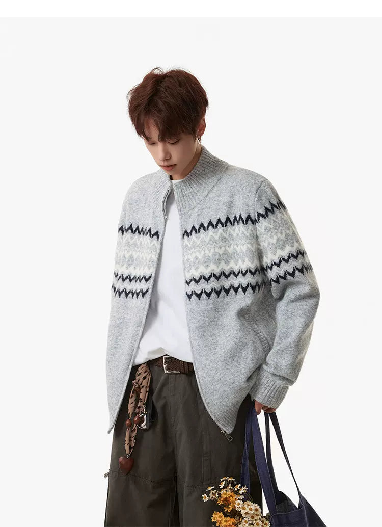 Frostline Zigzag Knit Zip Cardigan