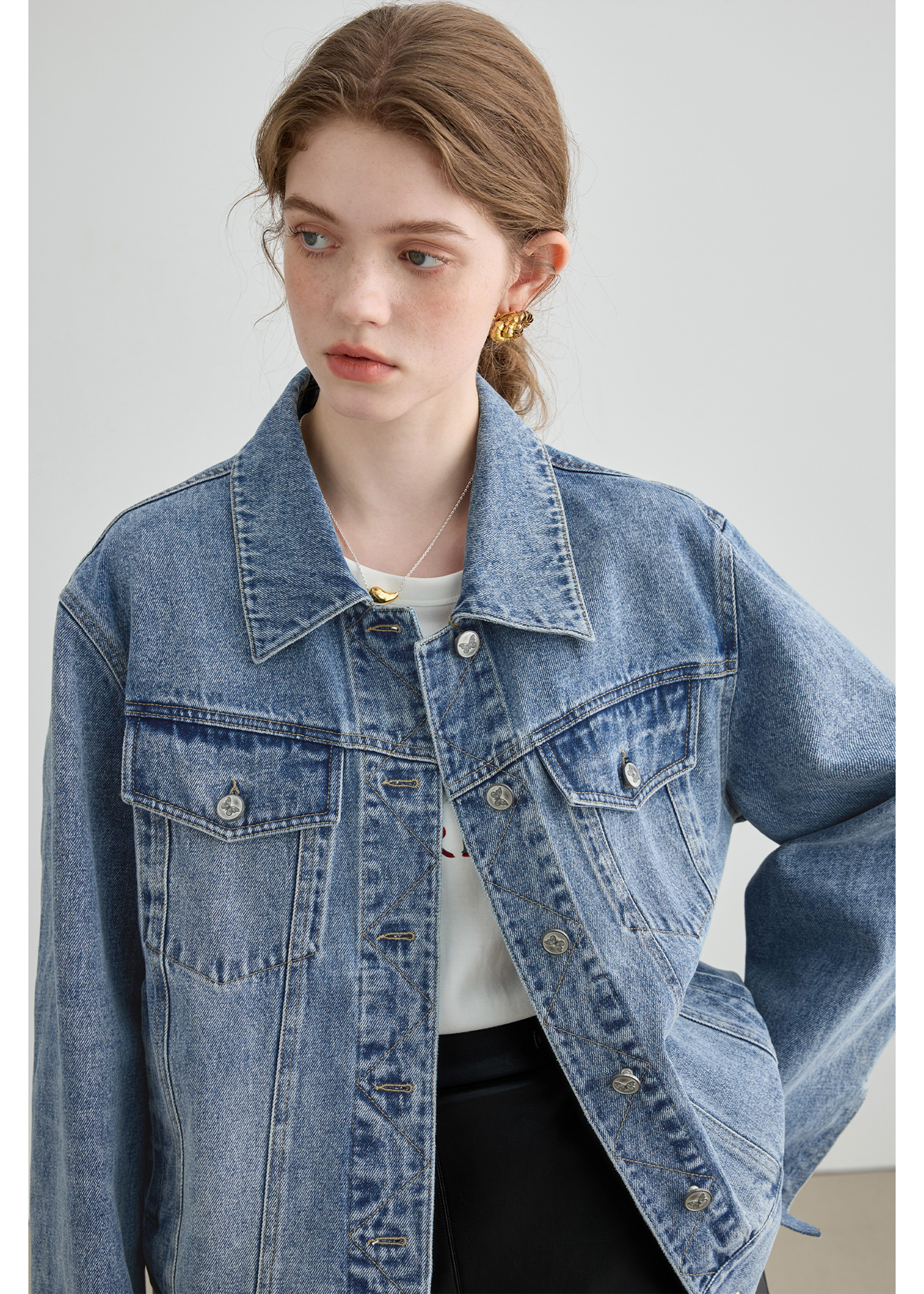 Autumn Denim Jacket, Loose Slimming Design With Patchwork - chiclara