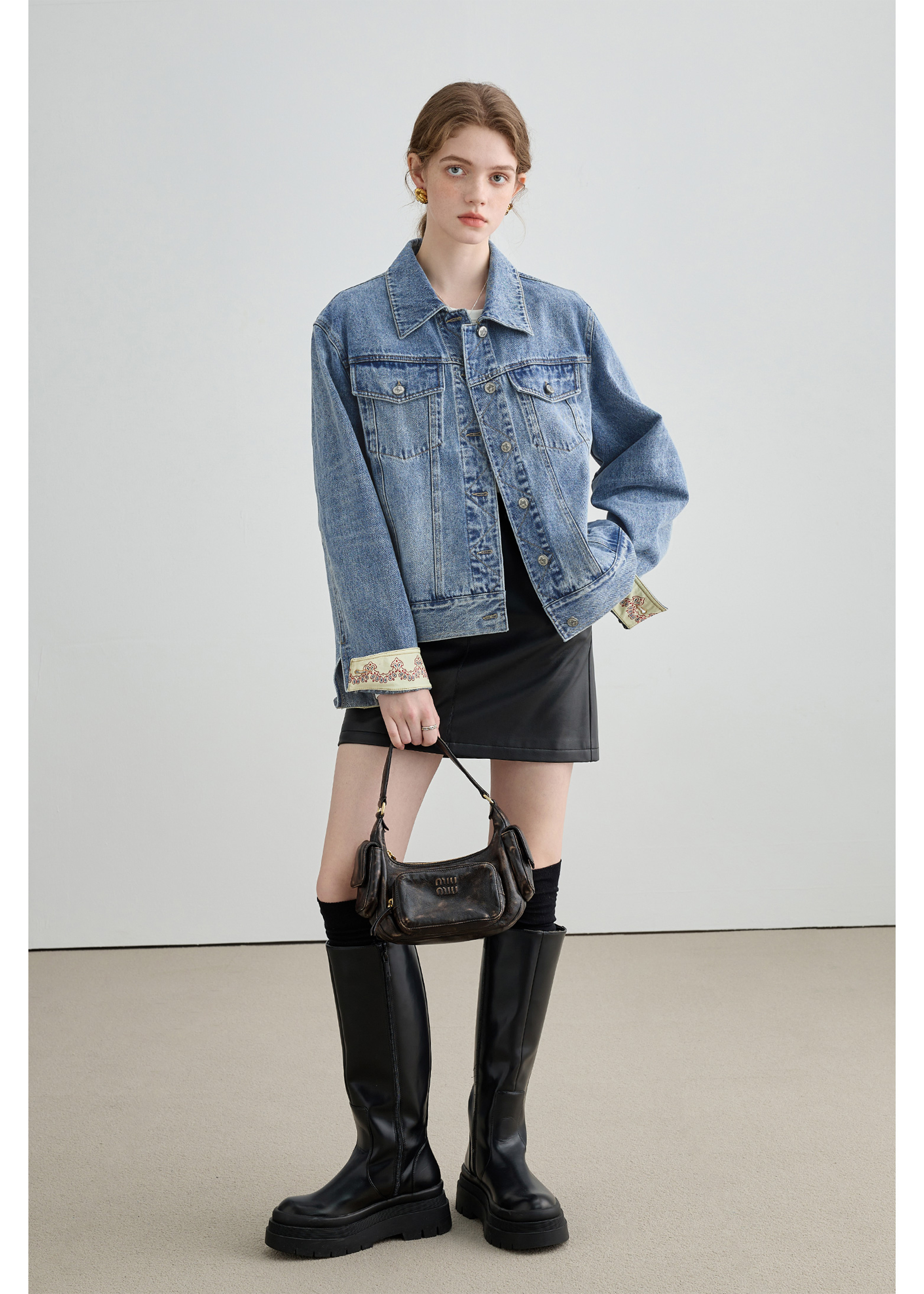 Autumn Denim Jacket, Loose Slimming Design With Patchwork - chiclara