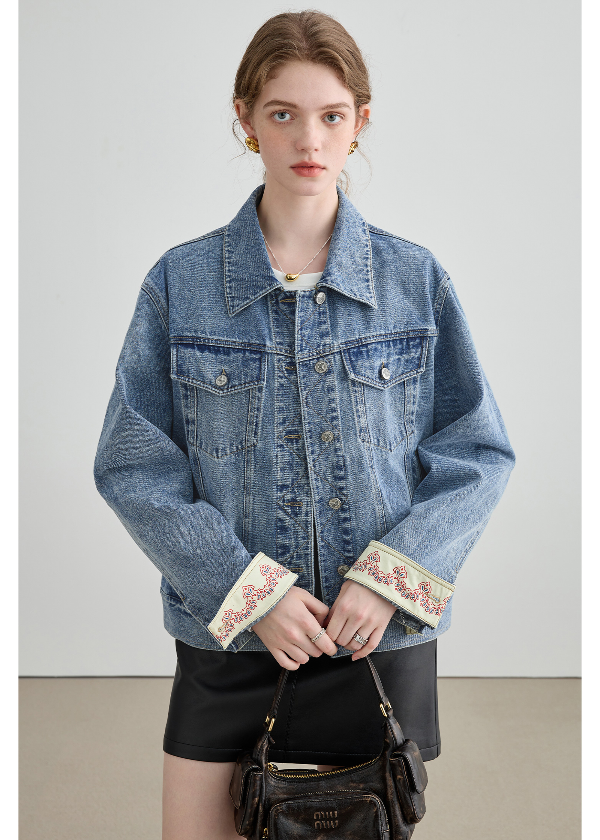 Autumn Denim Jacket, Loose Slimming Design With Patchwork - chiclara