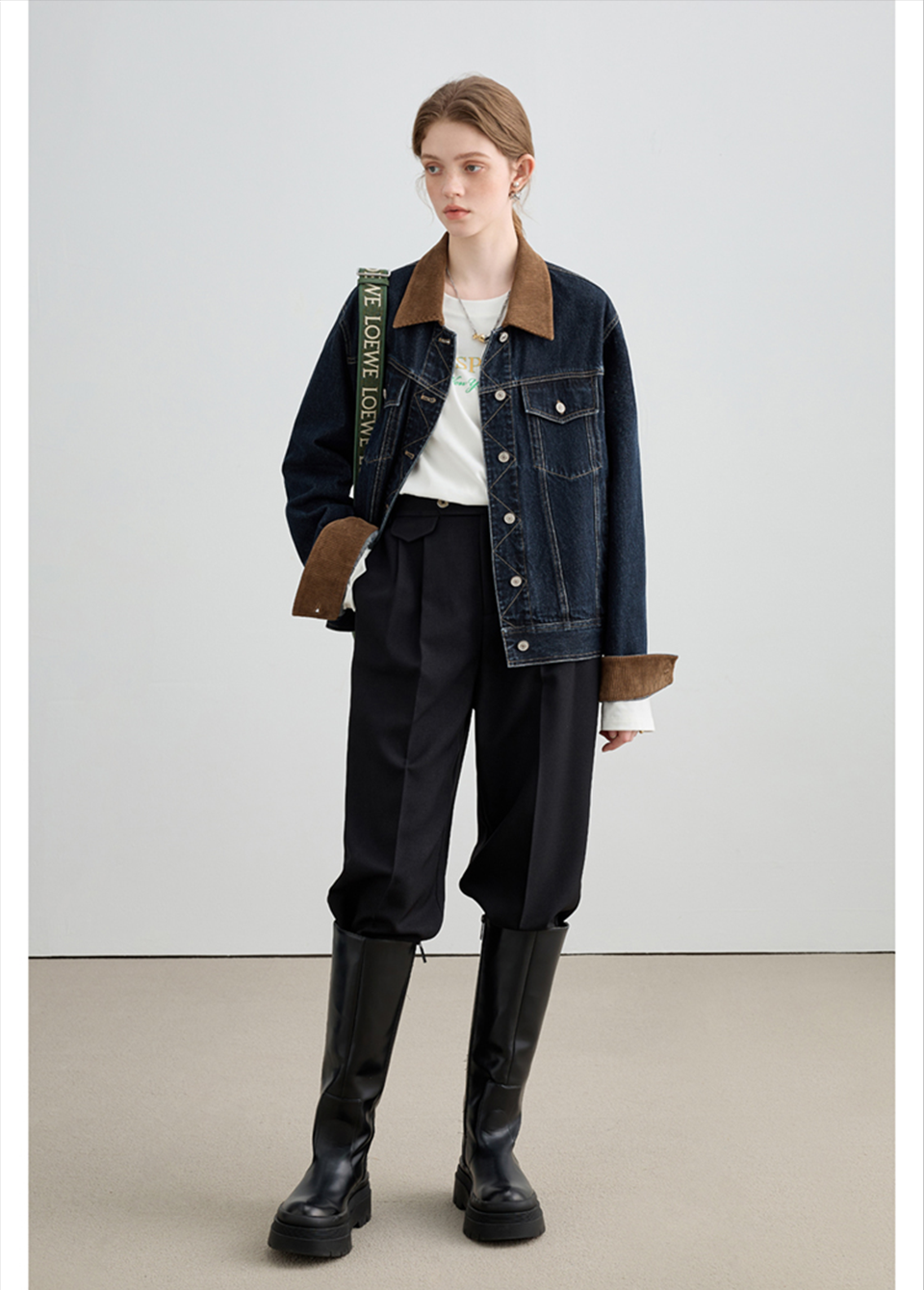 Autumn Denim Jacket, Loose Slimming Design With Patchwork - chiclara