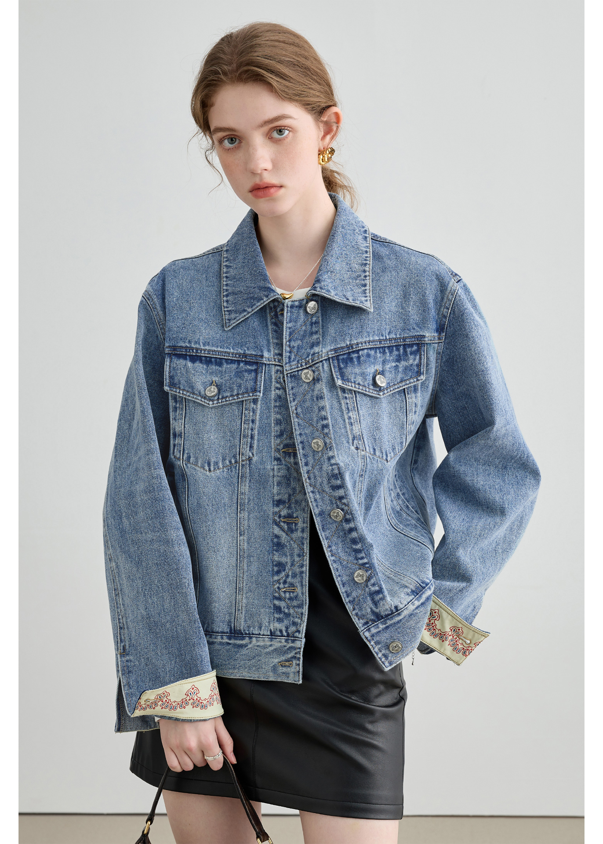 Autumn Denim Jacket, Loose Slimming Design With Patchwork - chiclara
