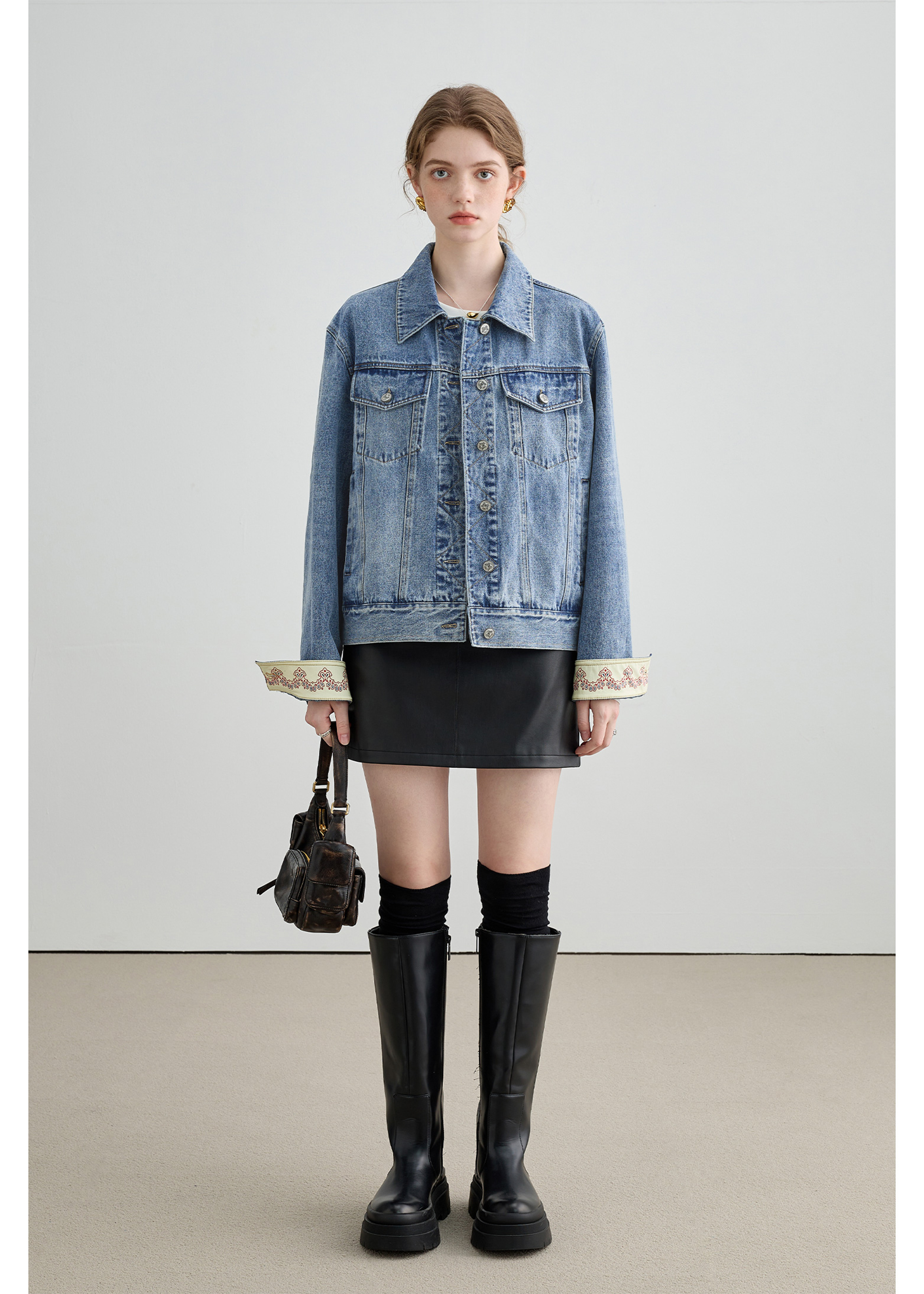Autumn Denim Jacket, Loose Slimming Design With Patchwork - chiclara