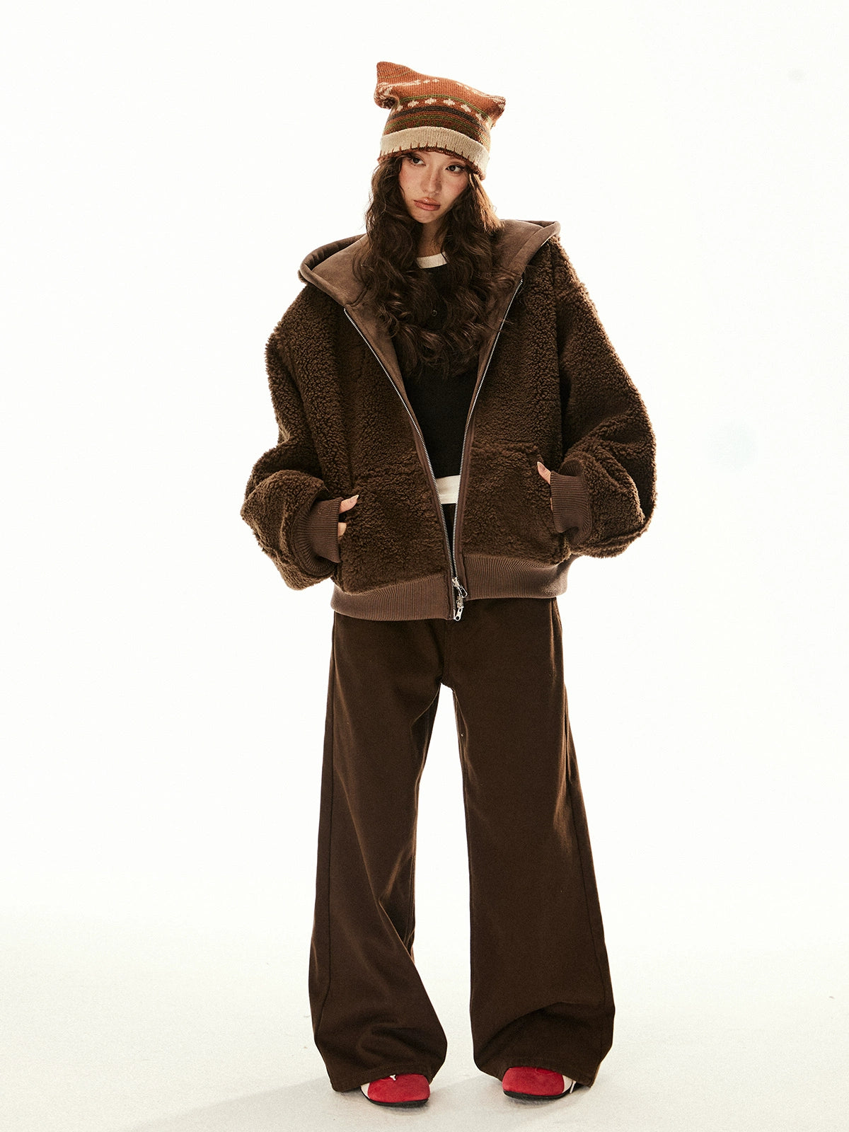 Brown Hooded Zip-Up Jacket