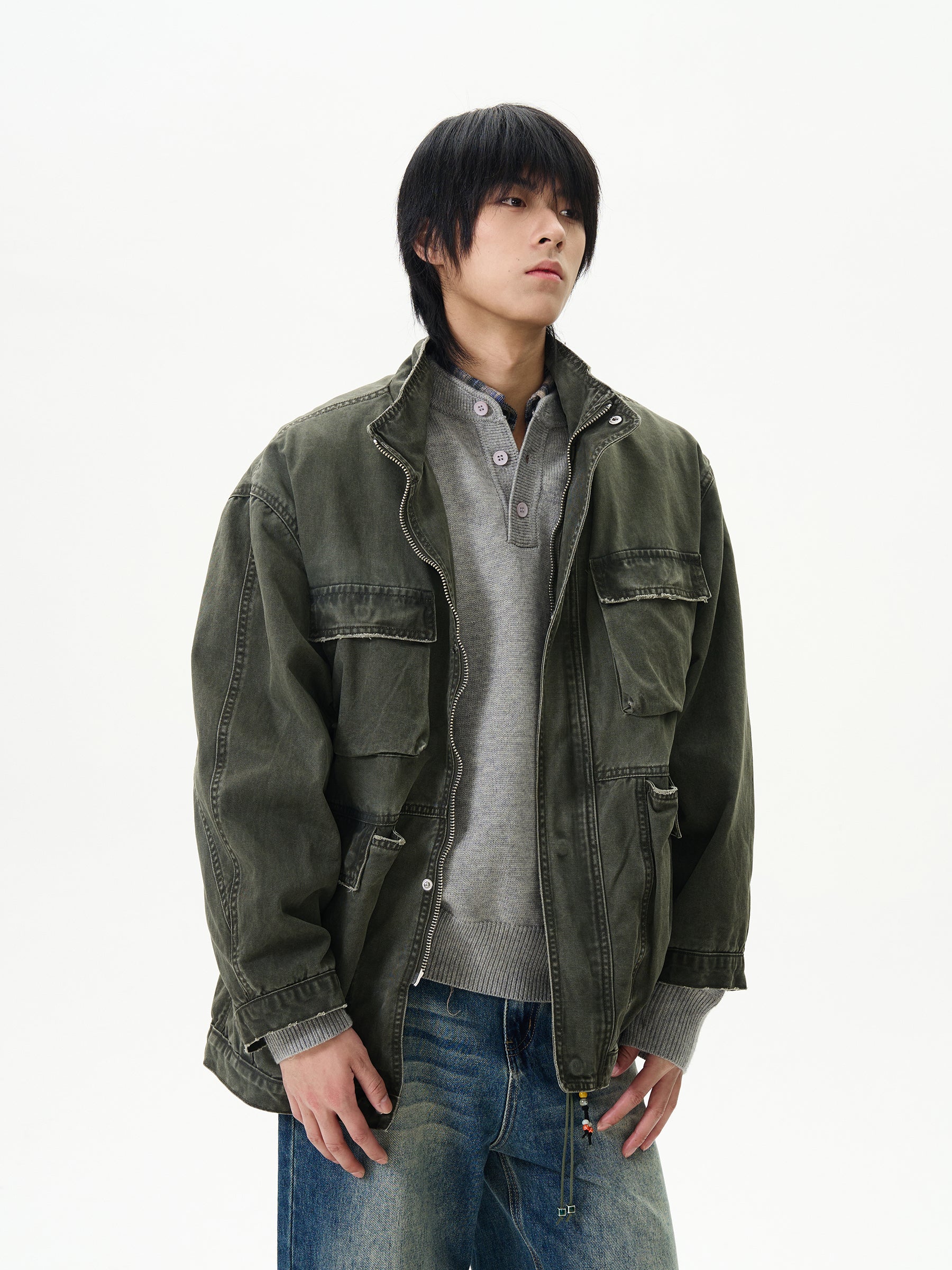 Olive Green Military-Style Field Jacket