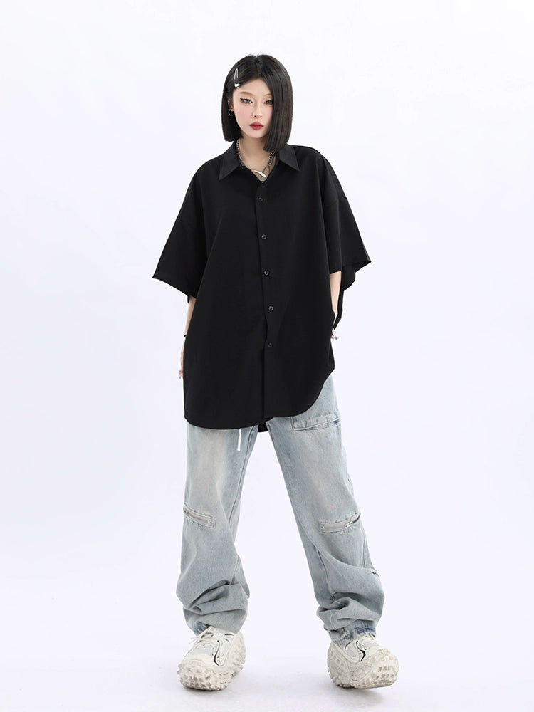 Oversized Black Button-Down Shirt
