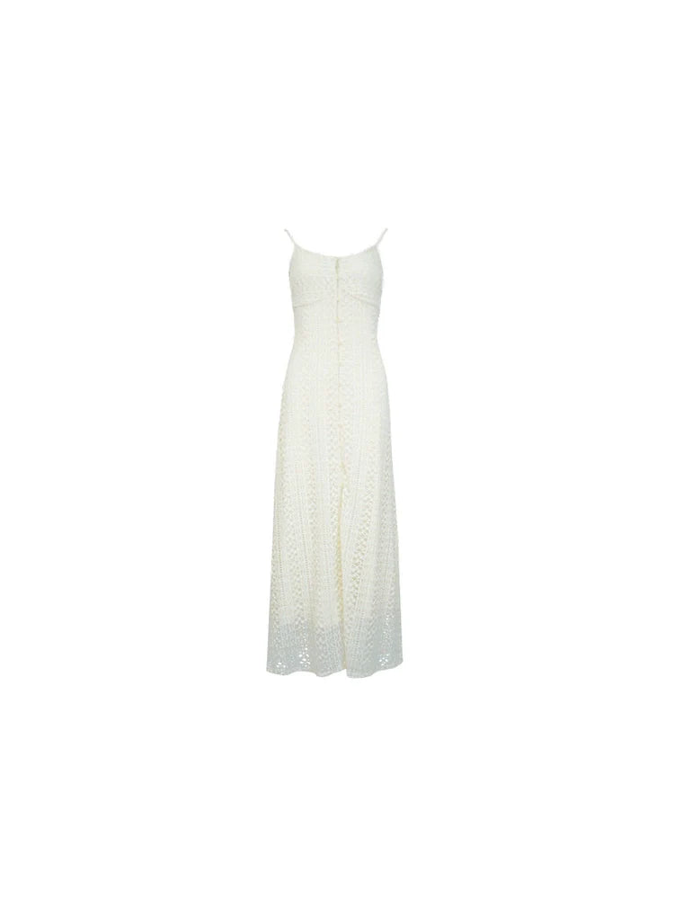 French Ivory Lace Sleeveless Maxi Dress