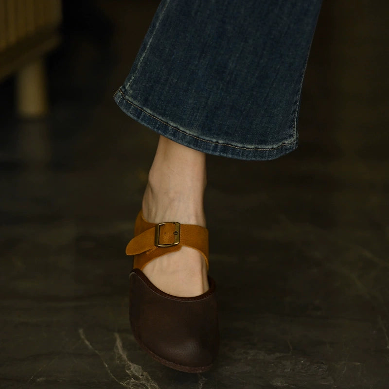 Two-Tone Leather Mary Jane Flats