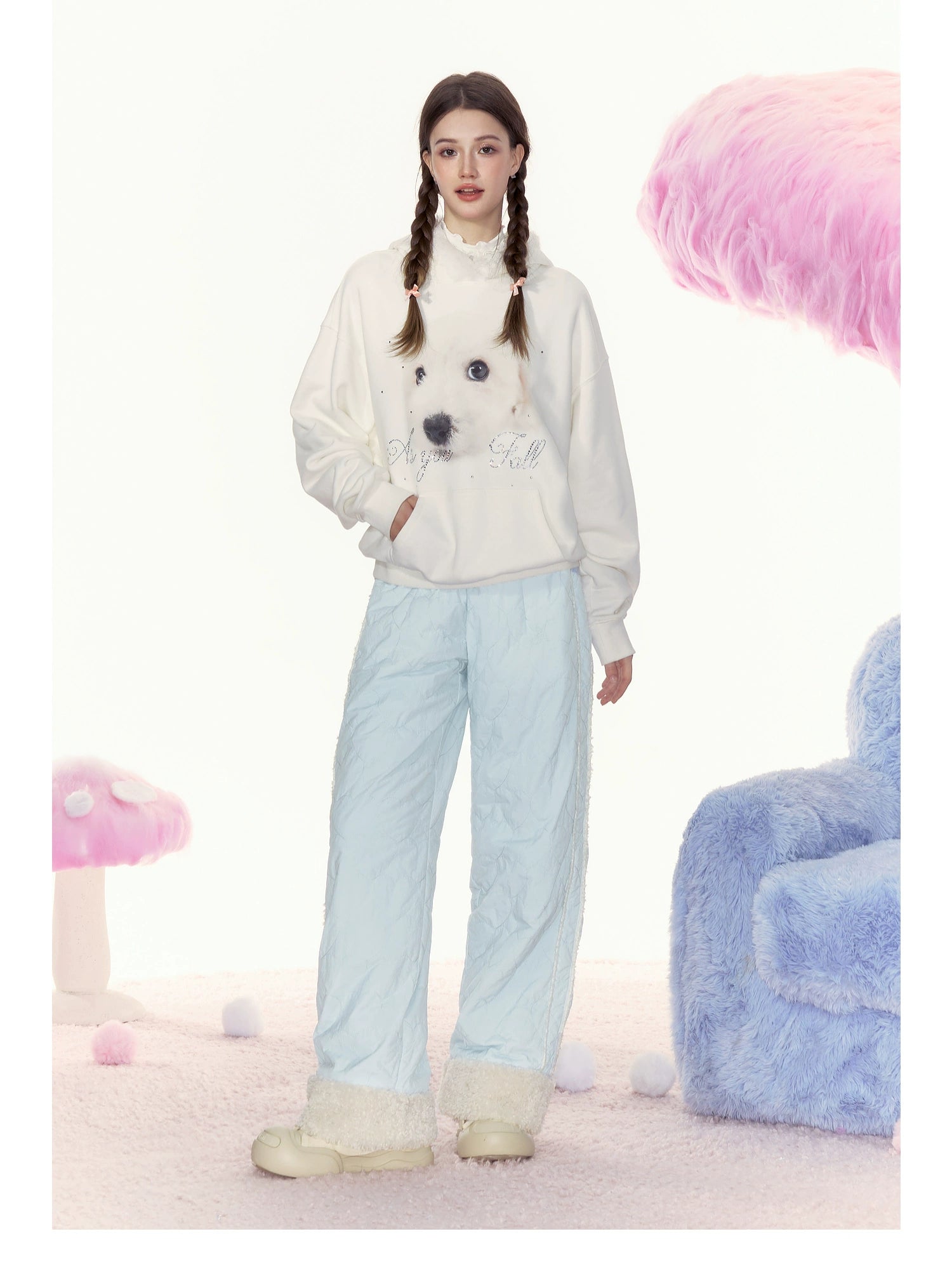 Sherpa-Lined Pink Track Pants