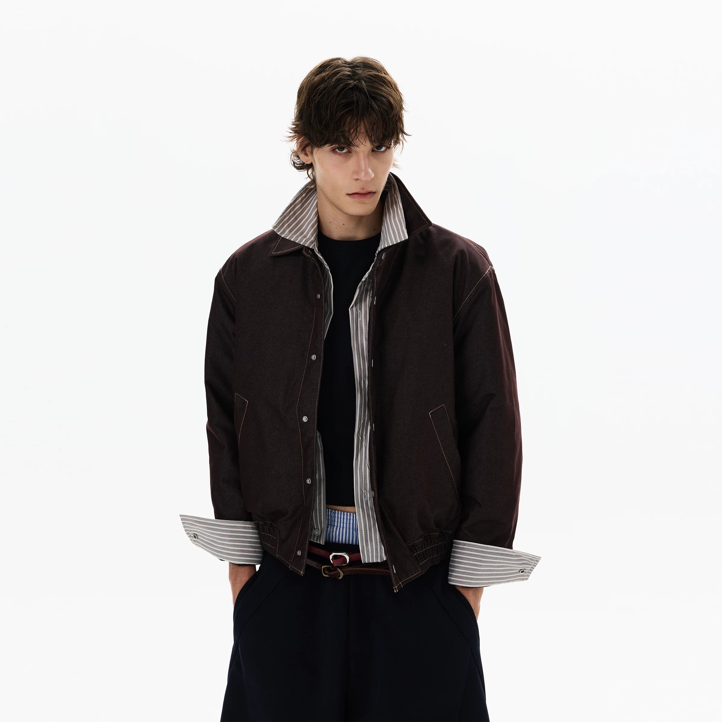 Layered Harbor Stripe-Lined Harrington Jacket