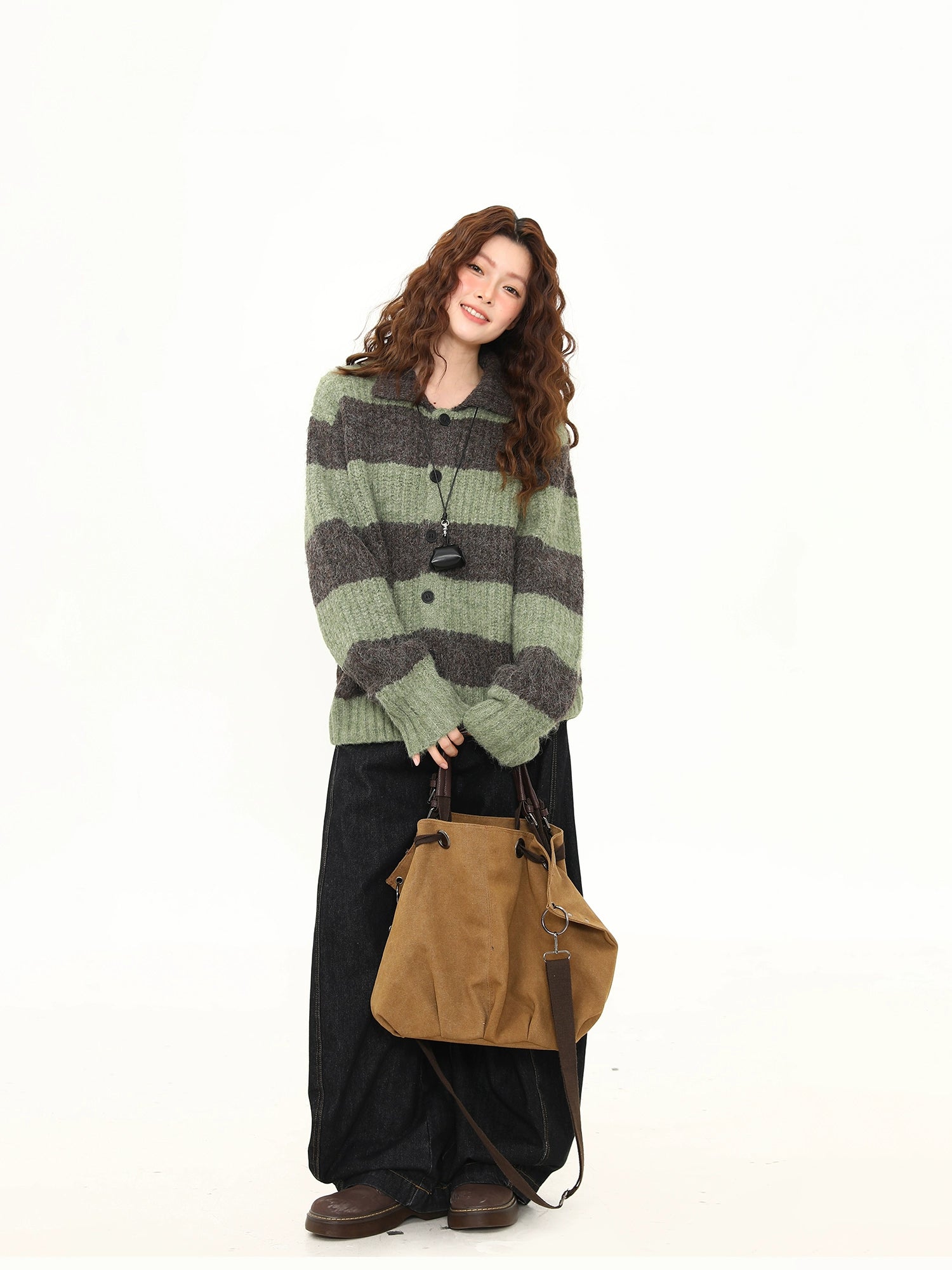 Sage Mocha Fuzzy Stripe Cardigan