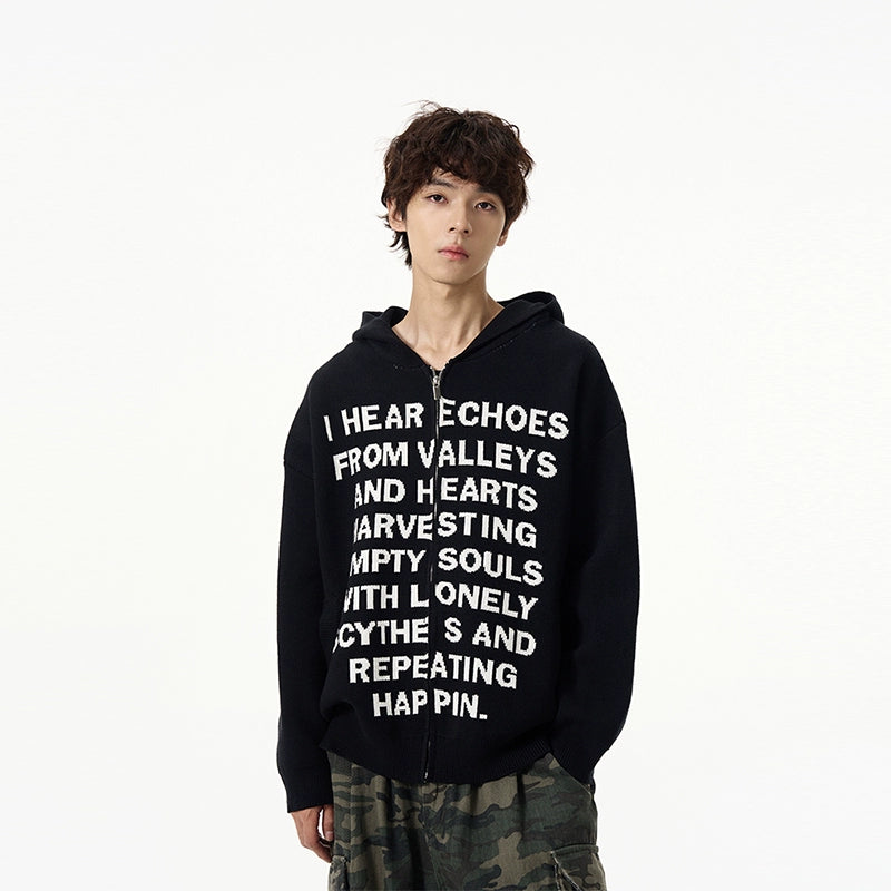 Zip-Up Hoodie with Bold Text Print