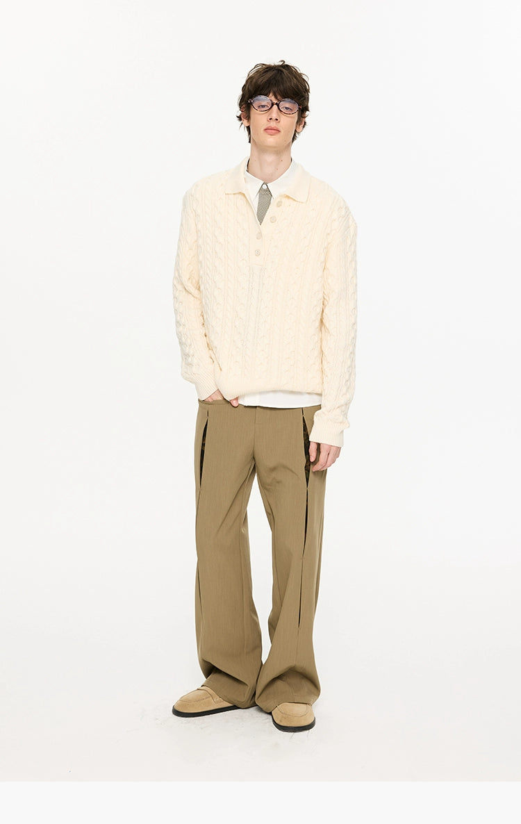 Cable Knit Polo Collar Sweater