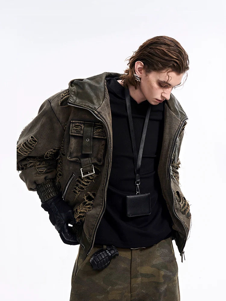 Washed Distressed Cargo Bomber Jacket