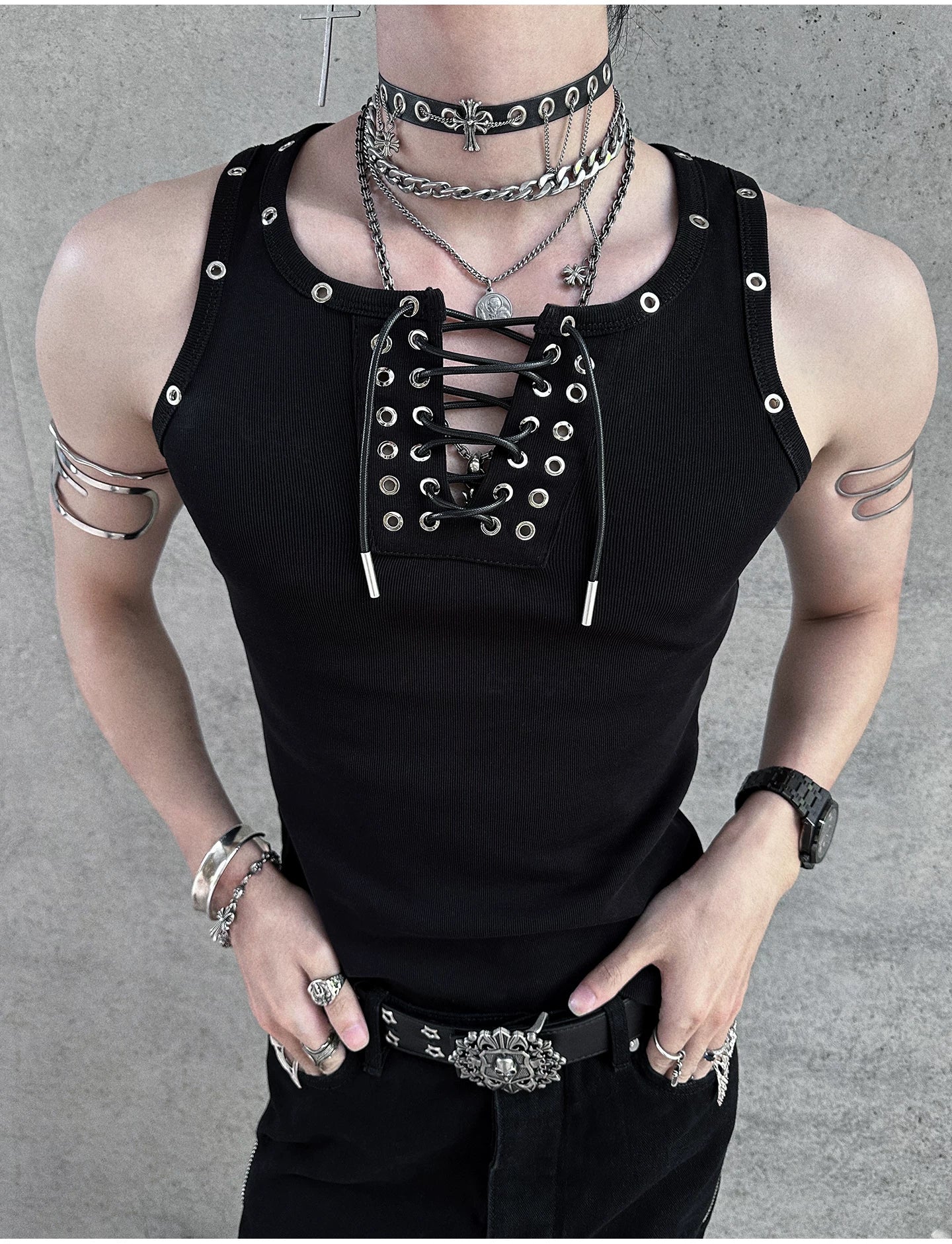 Nightlock Rivet Lace-Up Tank Top