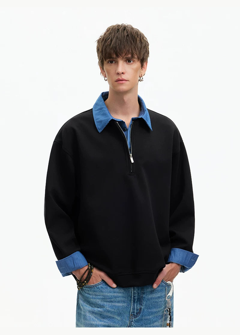 Skyline Layered Collar Half‑Zip Sweatshirt