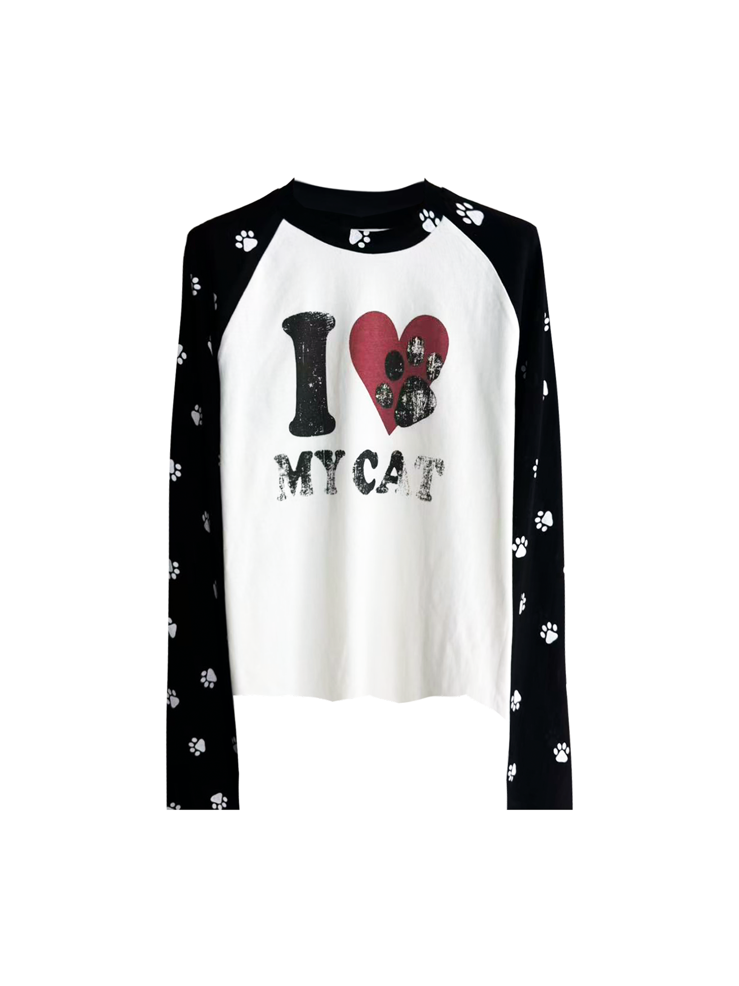 Pawprint Heart Cat Lover Raglan Longsleeve