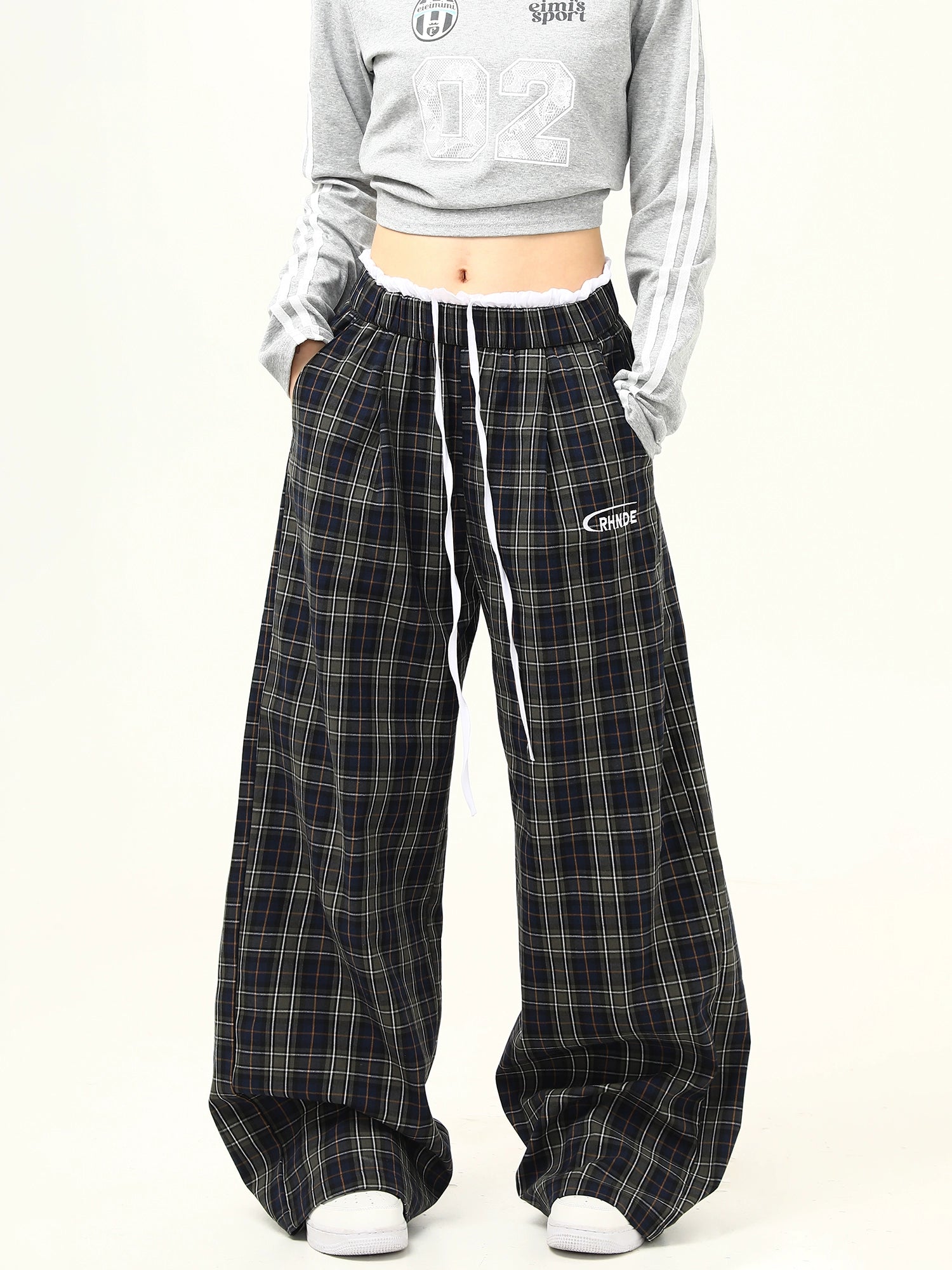 Wide Leg Plaid Drawstring Lounge Pants