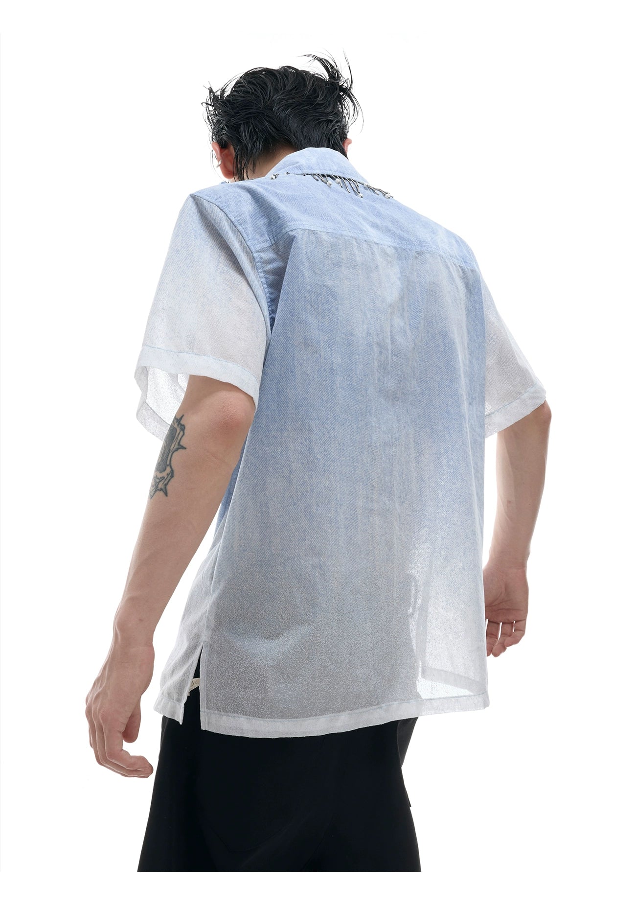 Denim Patchwork Short Sleeve Work Shirt