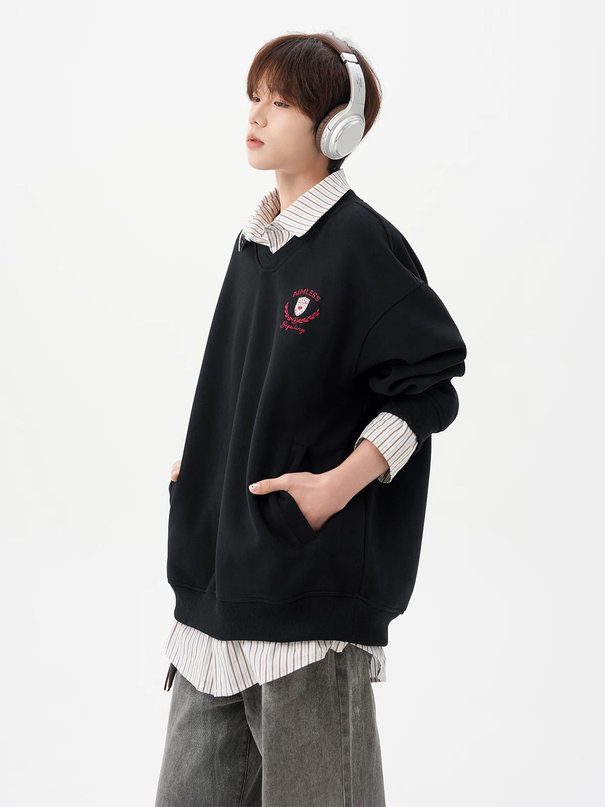 Aimless Crest Layered V-Sweatshirt