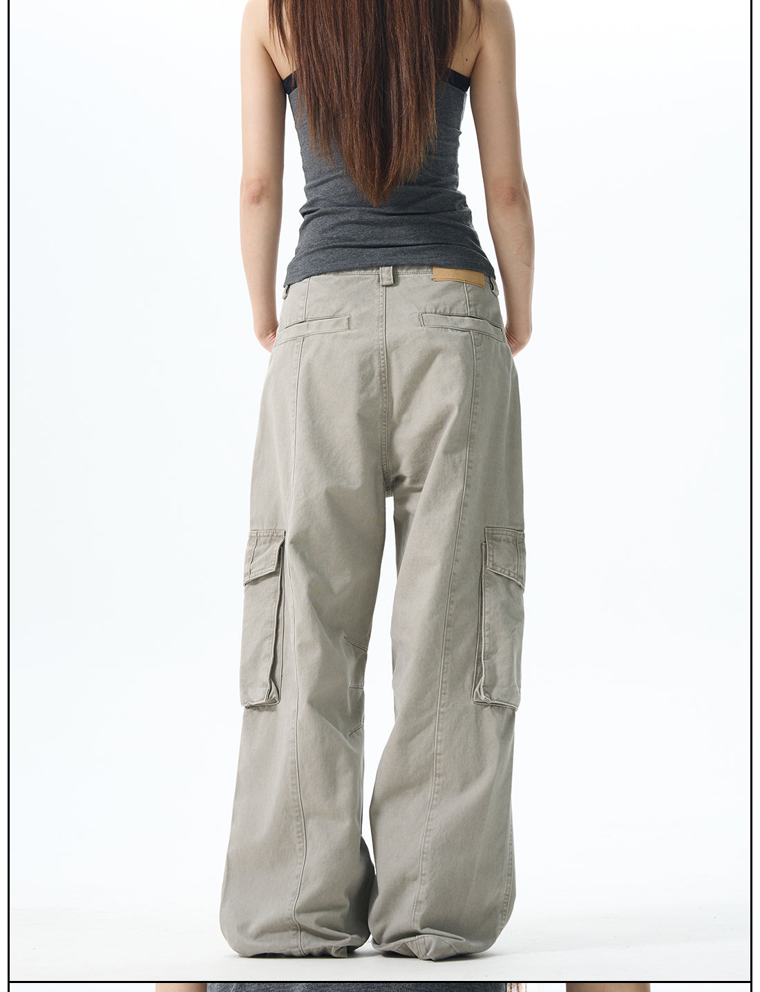 Wide Leg Cargo Pants in  Beige & Black