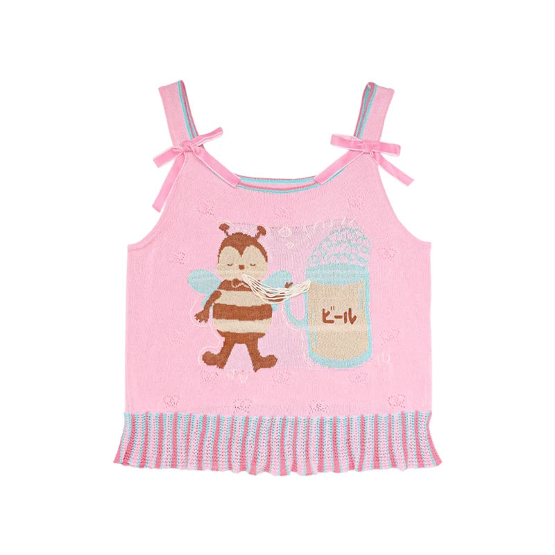 Beer Bear Bow Knit Tank